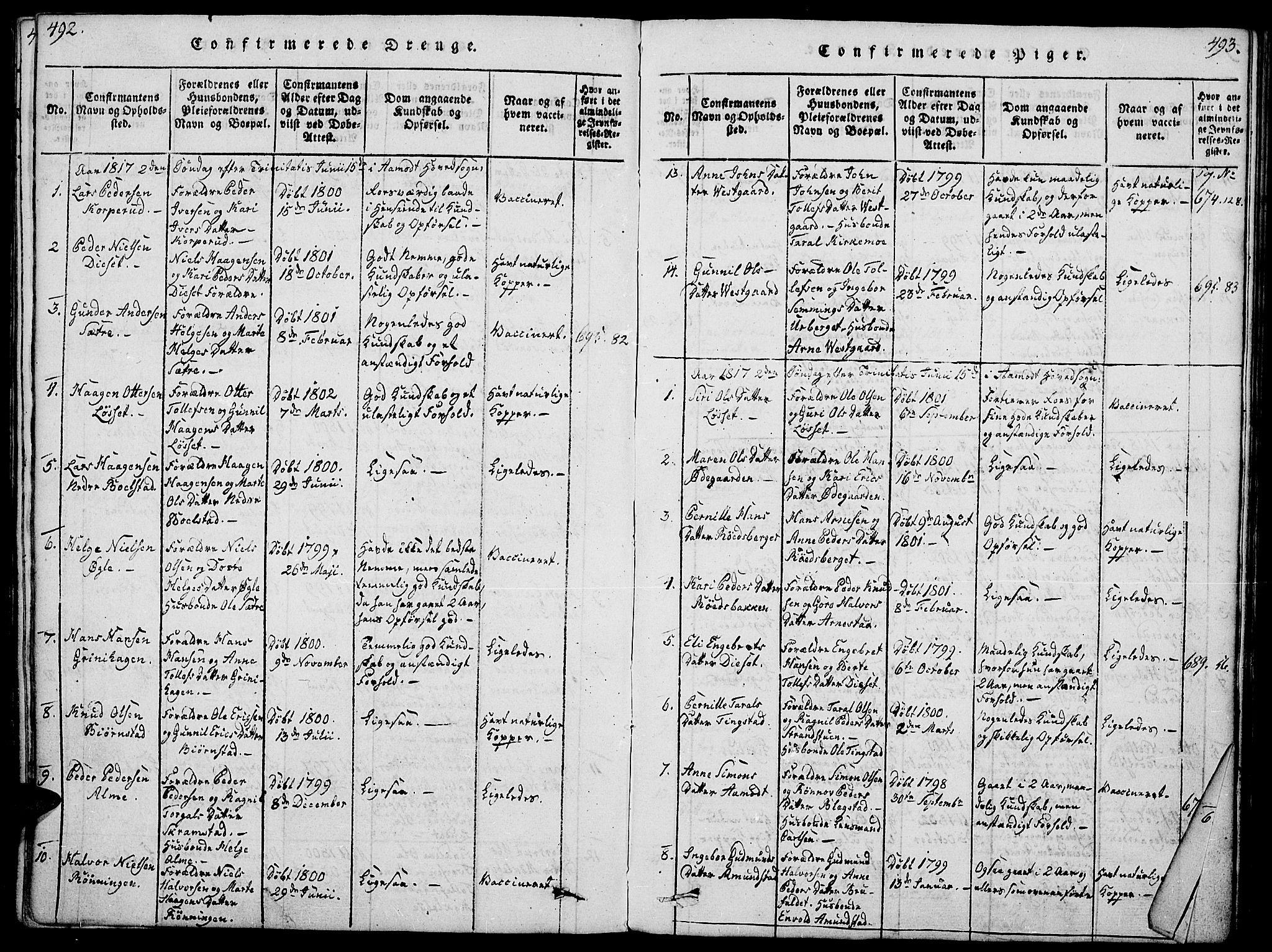 Åmot prestekontor, Hedmark, SAH/PREST-056/H/Ha/Haa/L0005: Ministerialbok nr. 5, 1815-1841, s. 492-493