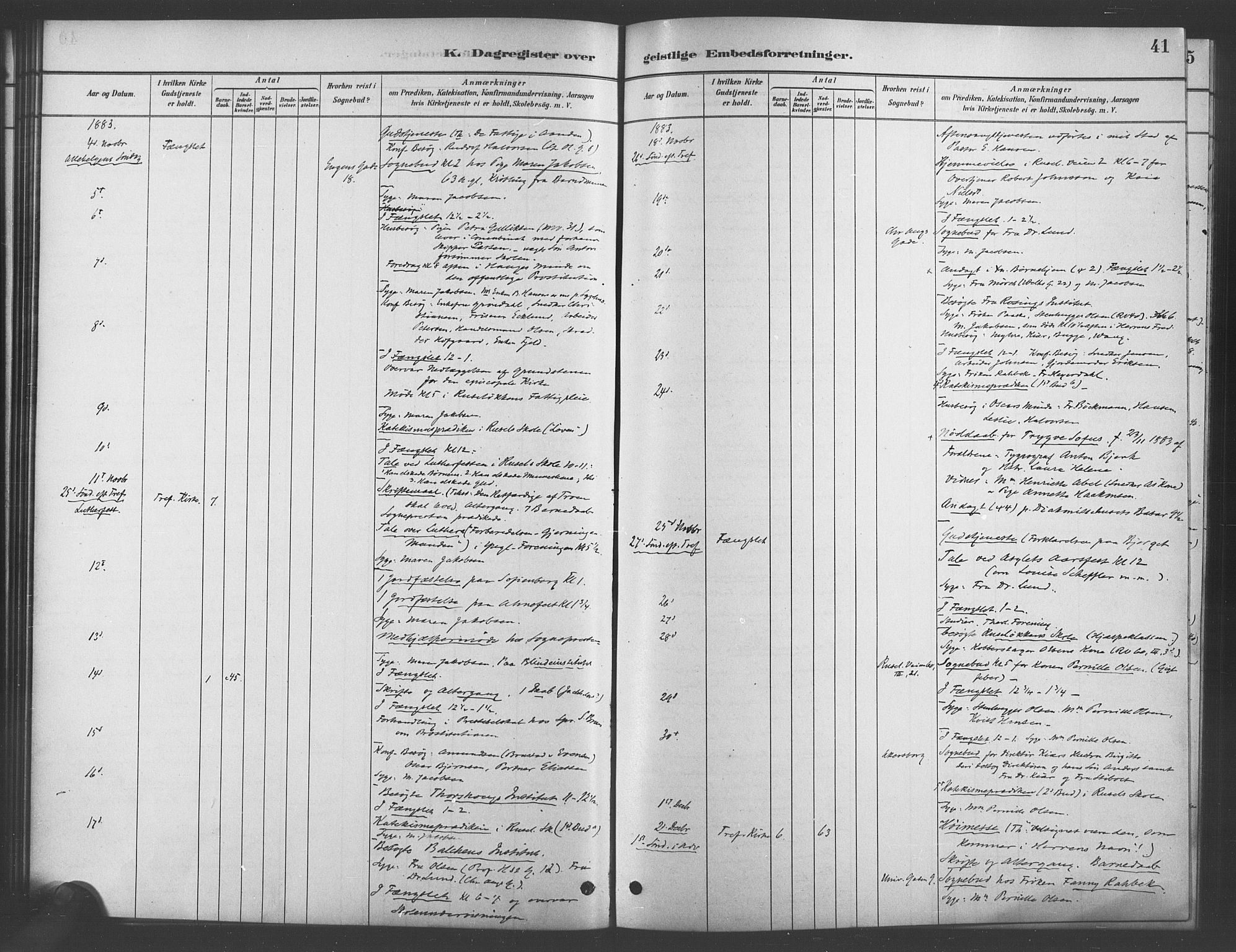 Trefoldighet prestekontor Kirkebøker, AV/SAO-A-10882/I/Ia/L0003: Dagsregister nr. 3, 1881-1901, s. 41