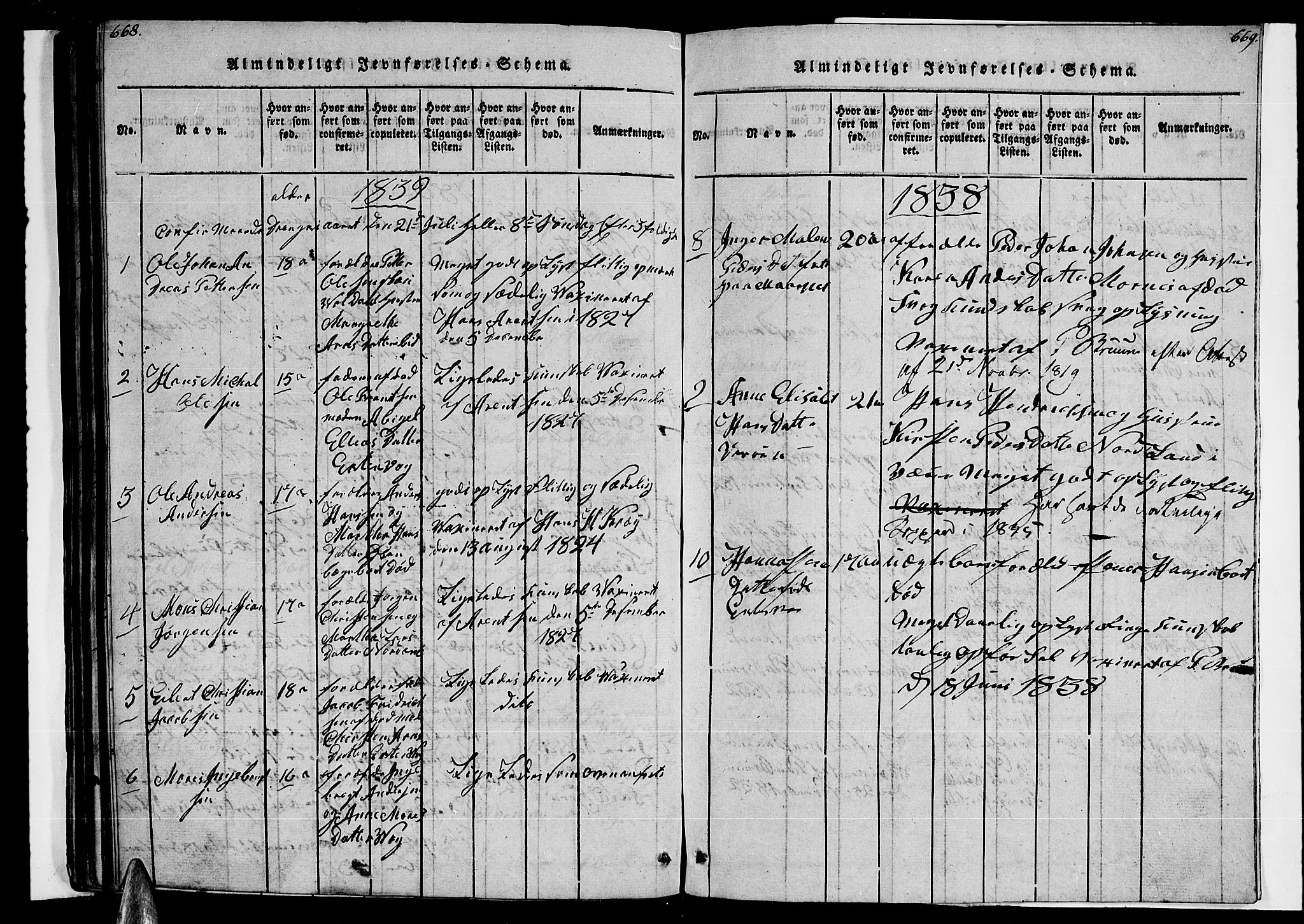 Ministerialprotokoller, klokkerbøker og fødselsregistre - Nordland, AV/SAT-A-1459/805/L0105: Klokkerbok nr. 805C01, 1820-1839, s. 668-669