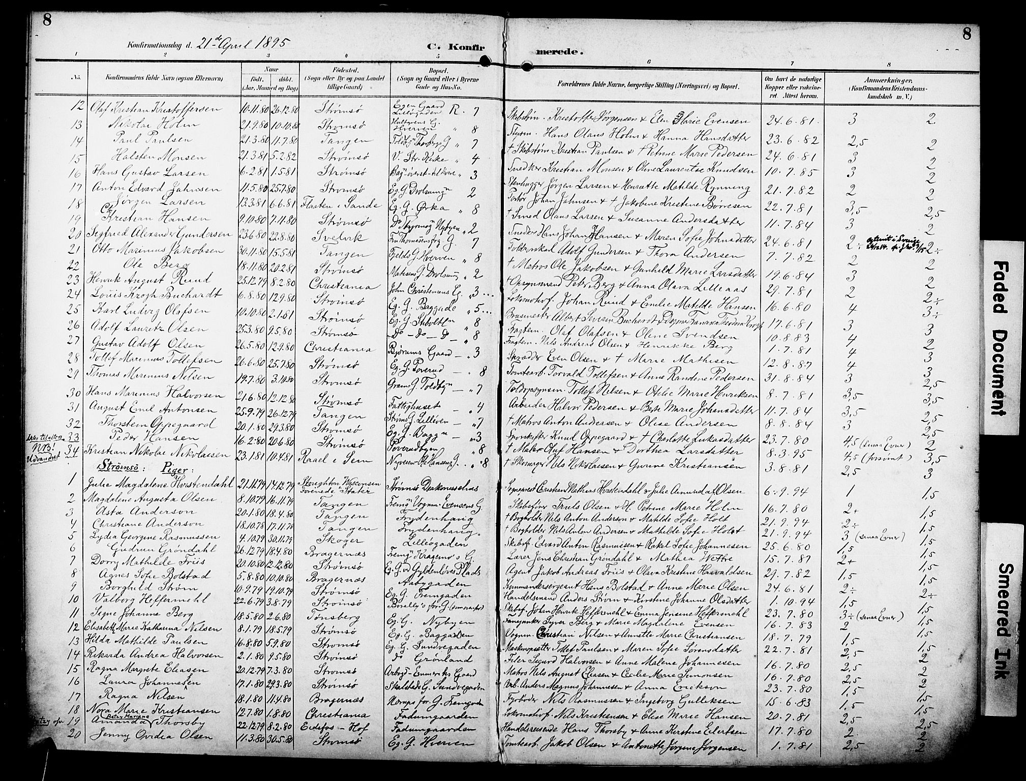 Strømsø kirkebøker, AV/SAKO-A-246/F/Fa/L0025: Ministerialbok nr. I 25, 1893-1922, s. 8