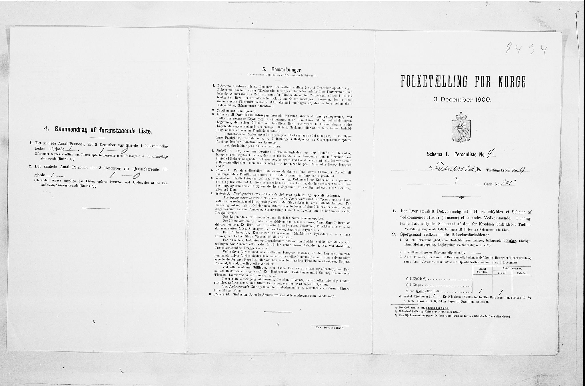 SAO, Folketelling 1900 for 0103 Fredrikstad kjøpstad, 1900