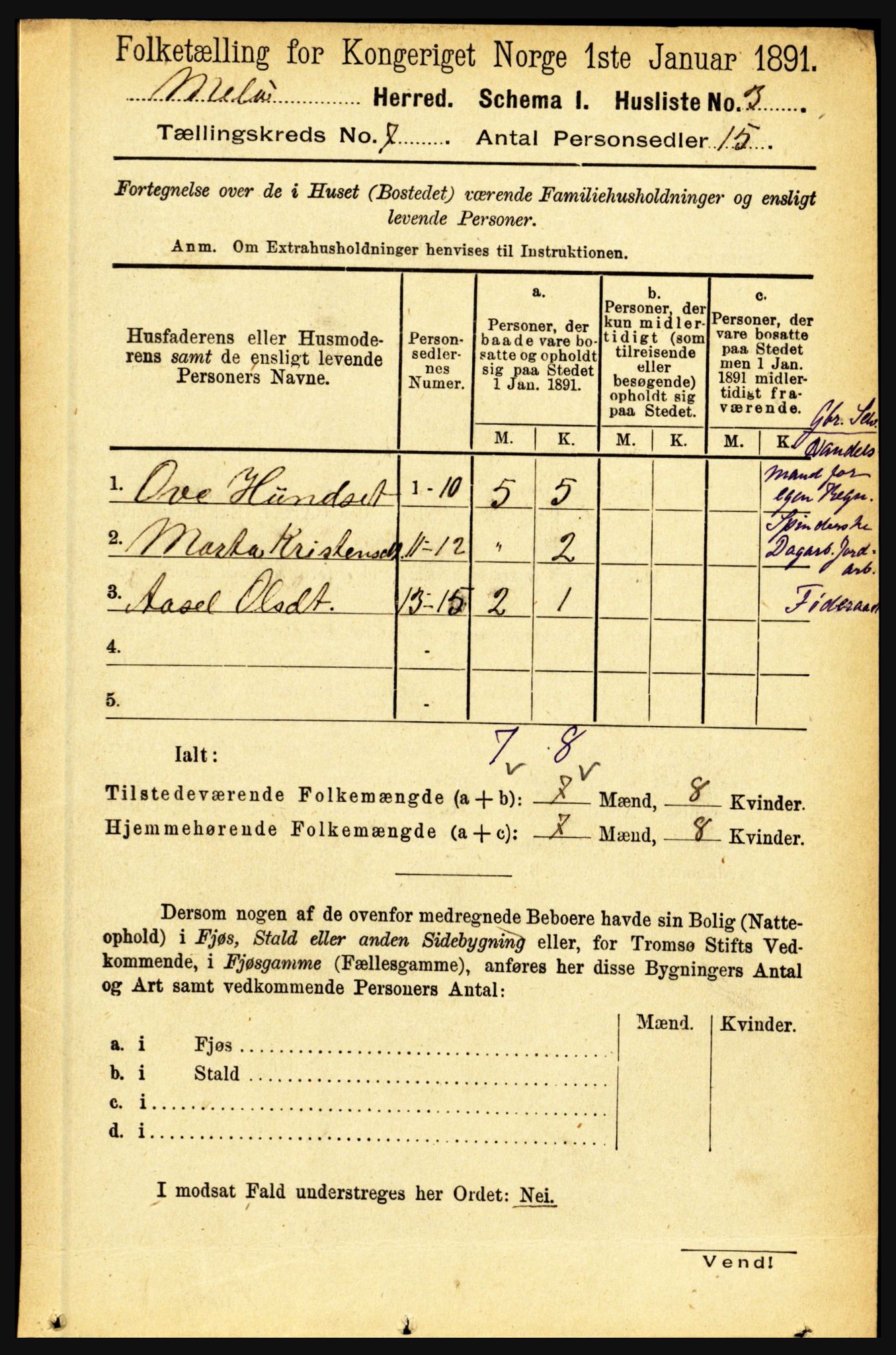 RA, Folketelling 1891 for 1837 Meløy herred, 1891, s. 2800