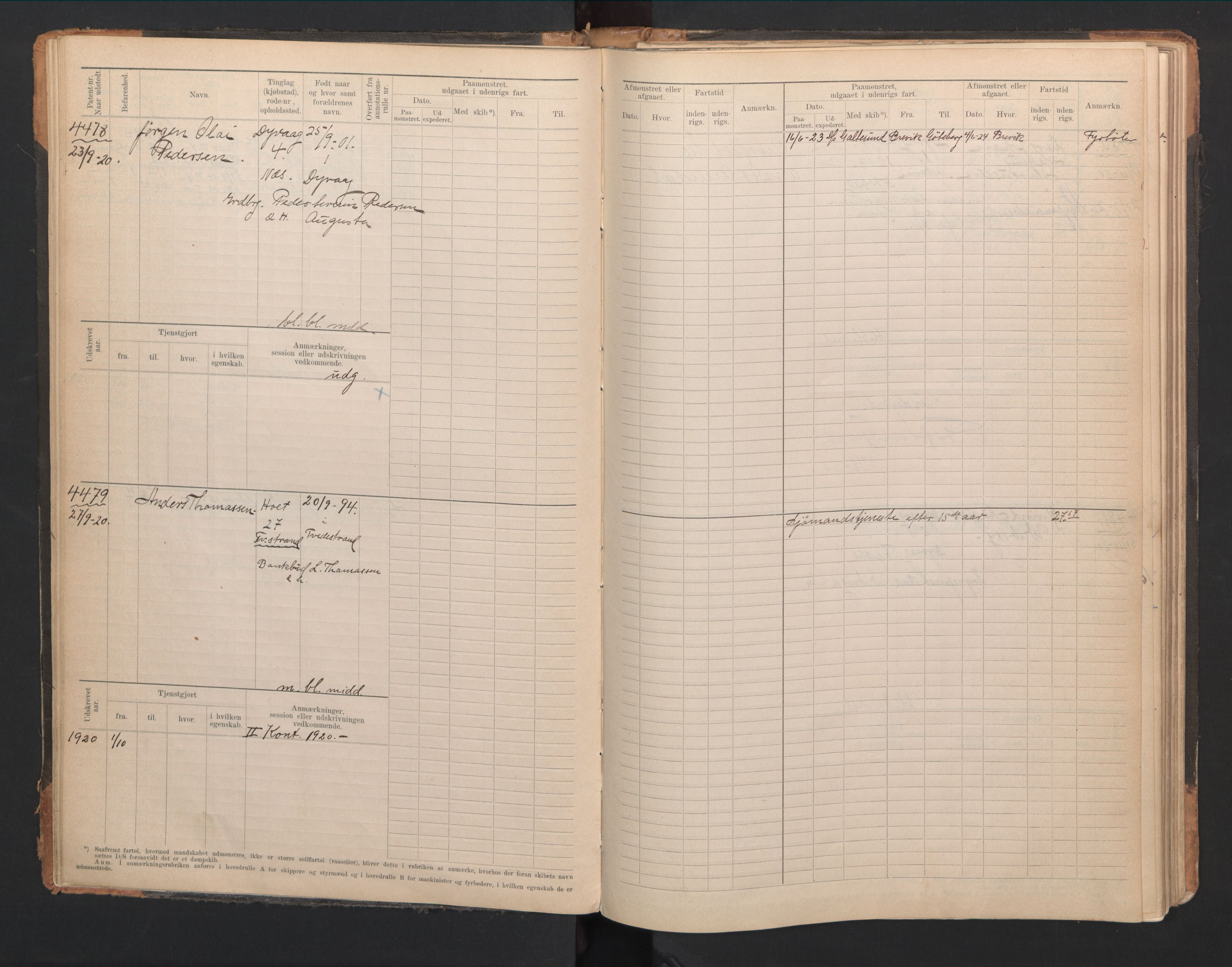 Tvedestrand mønstringskrets, AV/SAK-2031-0011/F/Fb/L0021: Hovedrulle A nr 4410-4797, U-37, 1918-1930, s. 41