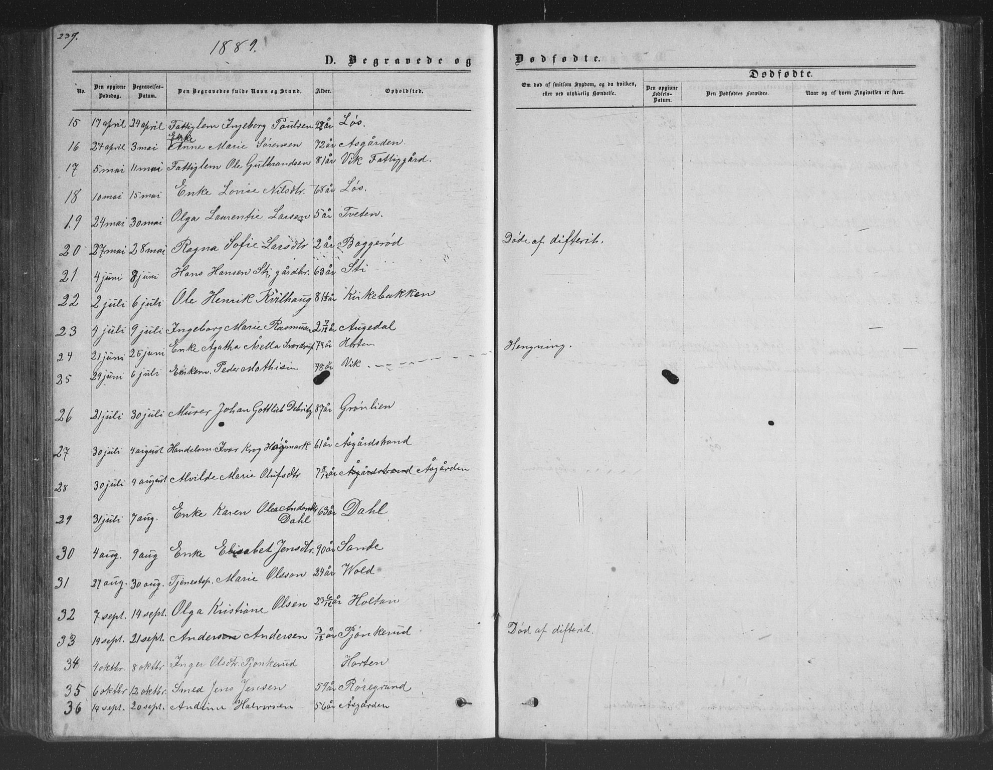 Borre kirkebøker, AV/SAKO-A-338/G/Ga/L0003: Klokkerbok nr. I 3, 1871-1892, s. 239
