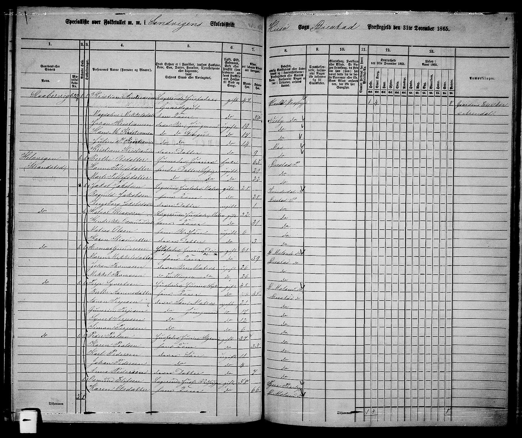 RA, Folketelling 1865 for 0920P Øyestad prestegjeld, 1865, s. 202