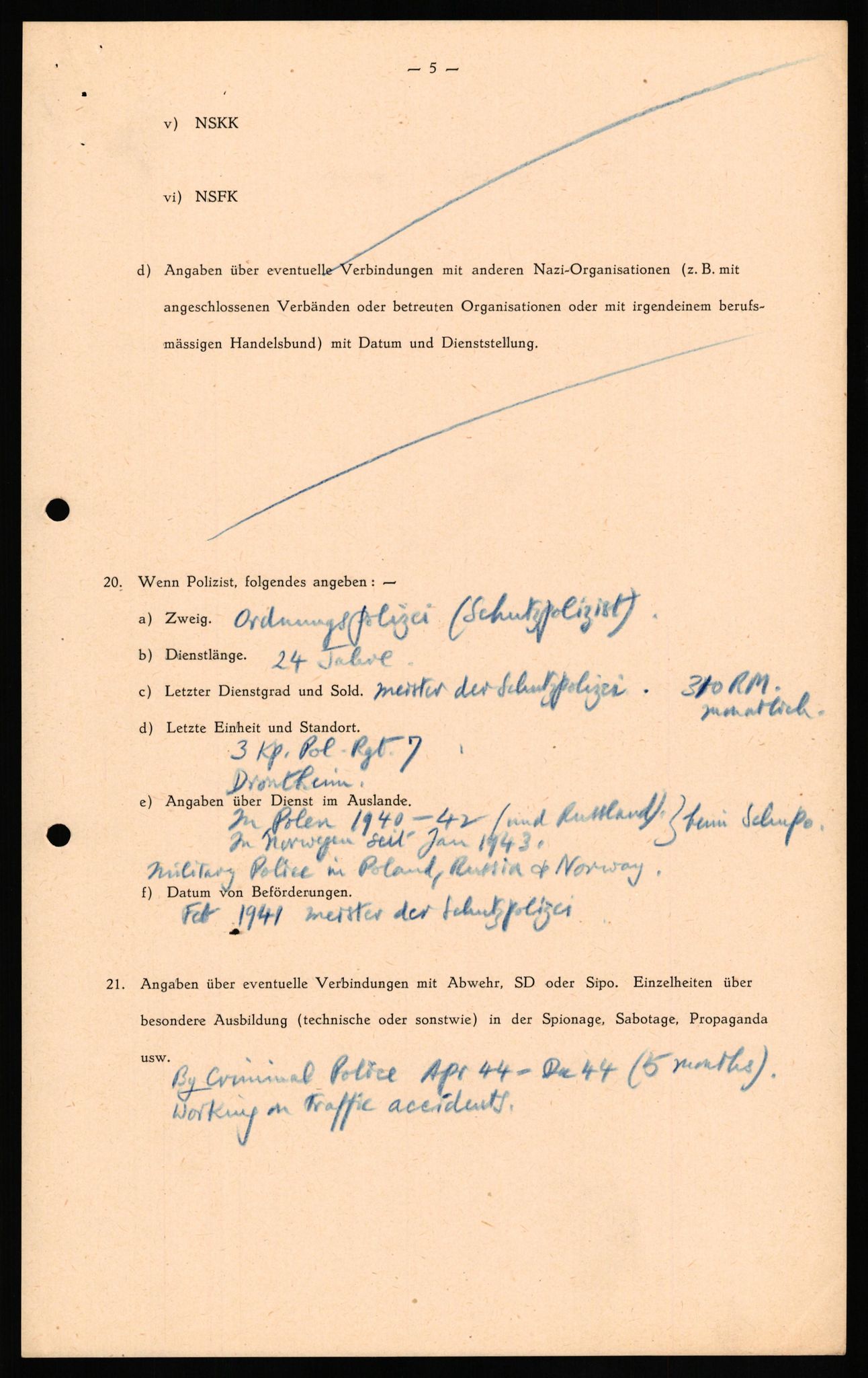 Forsvaret, Forsvarets overkommando II, RA/RAFA-3915/D/Db/L0023: CI Questionaires. Tyske okkupasjonsstyrker i Norge. Tyskere., 1945-1946, s. 426