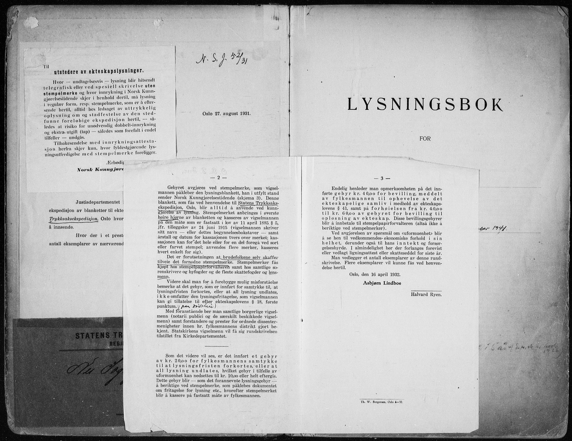 Nes prestekontor Kirkebøker, SAO/A-10410/H/L0001: Lysningsprotokoll nr. 1, 1920-1941