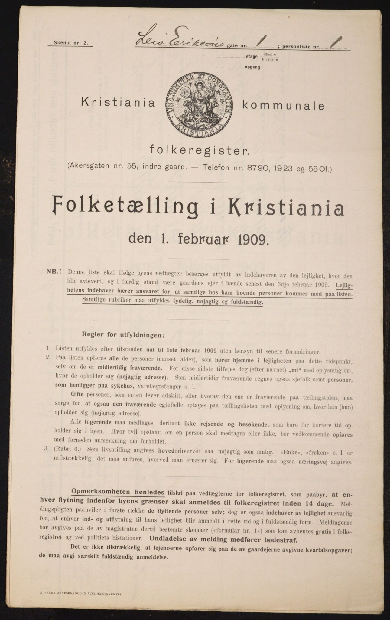 OBA, Kommunal folketelling 1.2.1909 for Kristiania kjøpstad, 1909, s. 52416