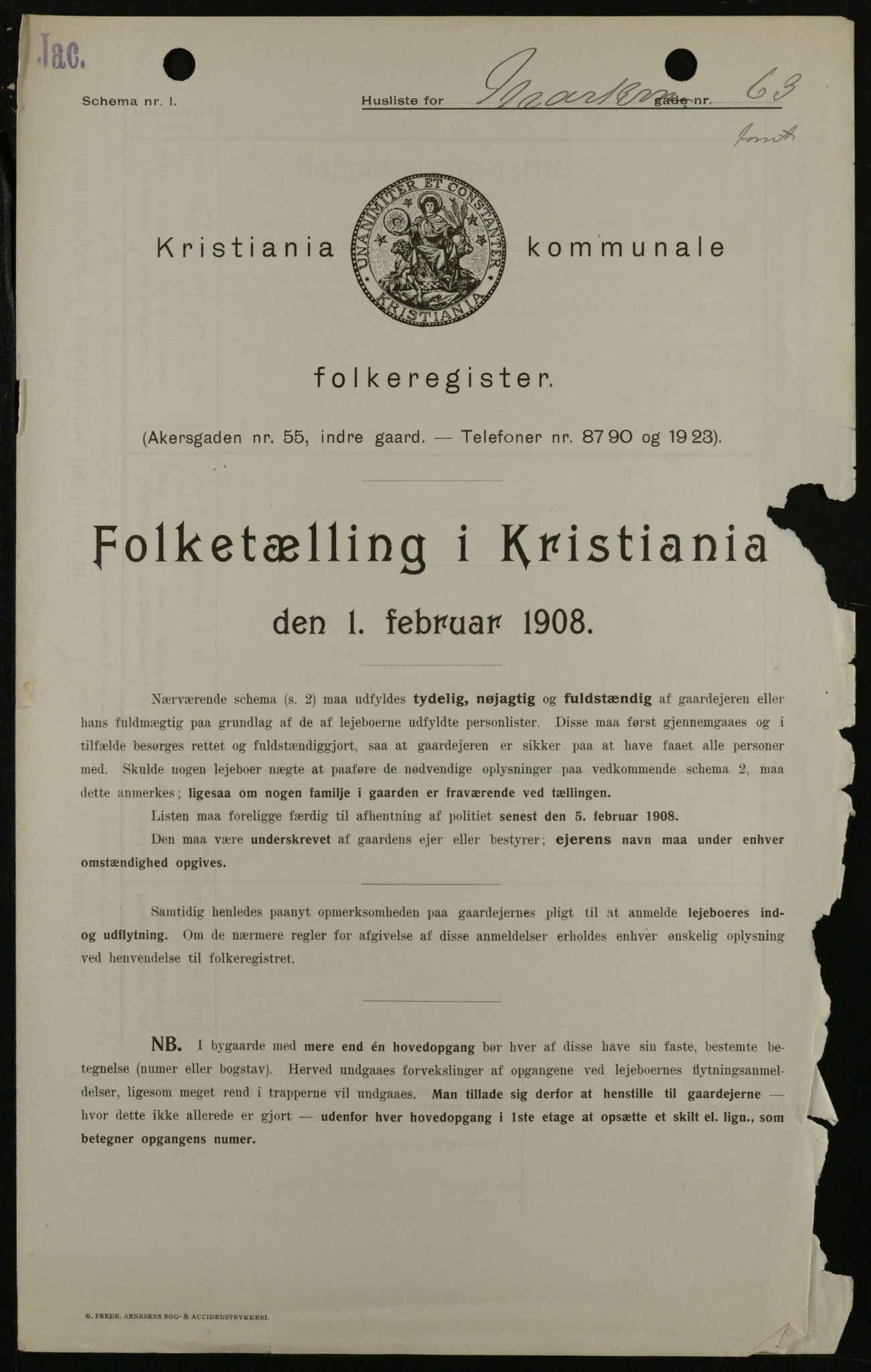 OBA, Kommunal folketelling 1.2.1908 for Kristiania kjøpstad, 1908, s. 57784