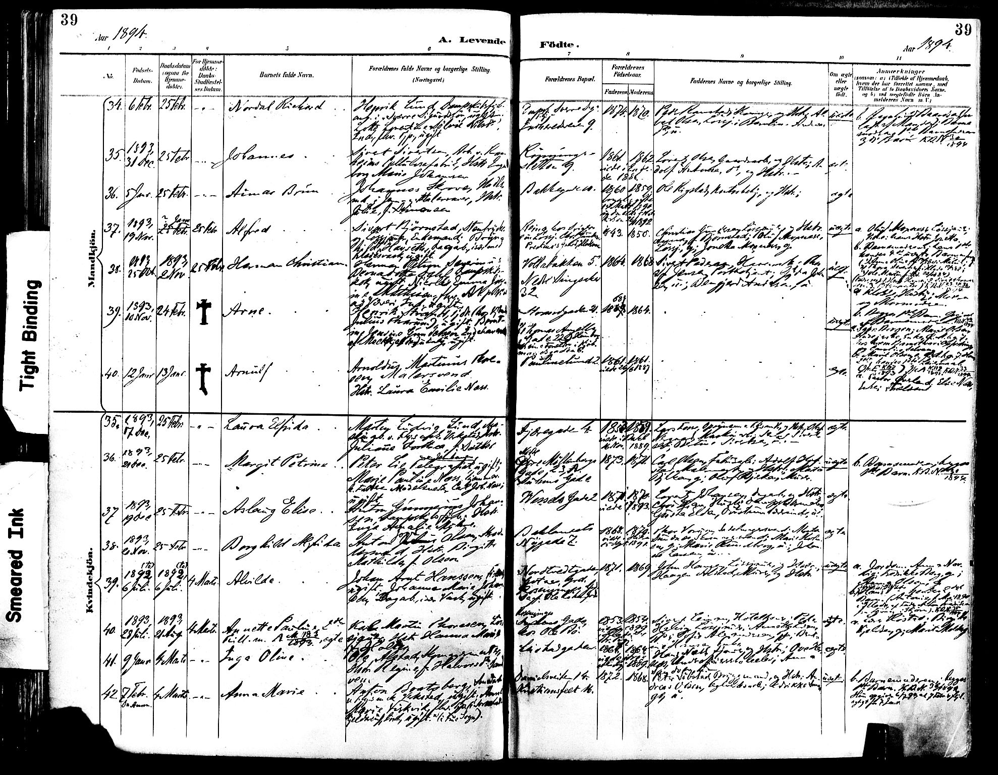 Ministerialprotokoller, klokkerbøker og fødselsregistre - Sør-Trøndelag, SAT/A-1456/604/L0197: Ministerialbok nr. 604A18, 1893-1900, s. 39
