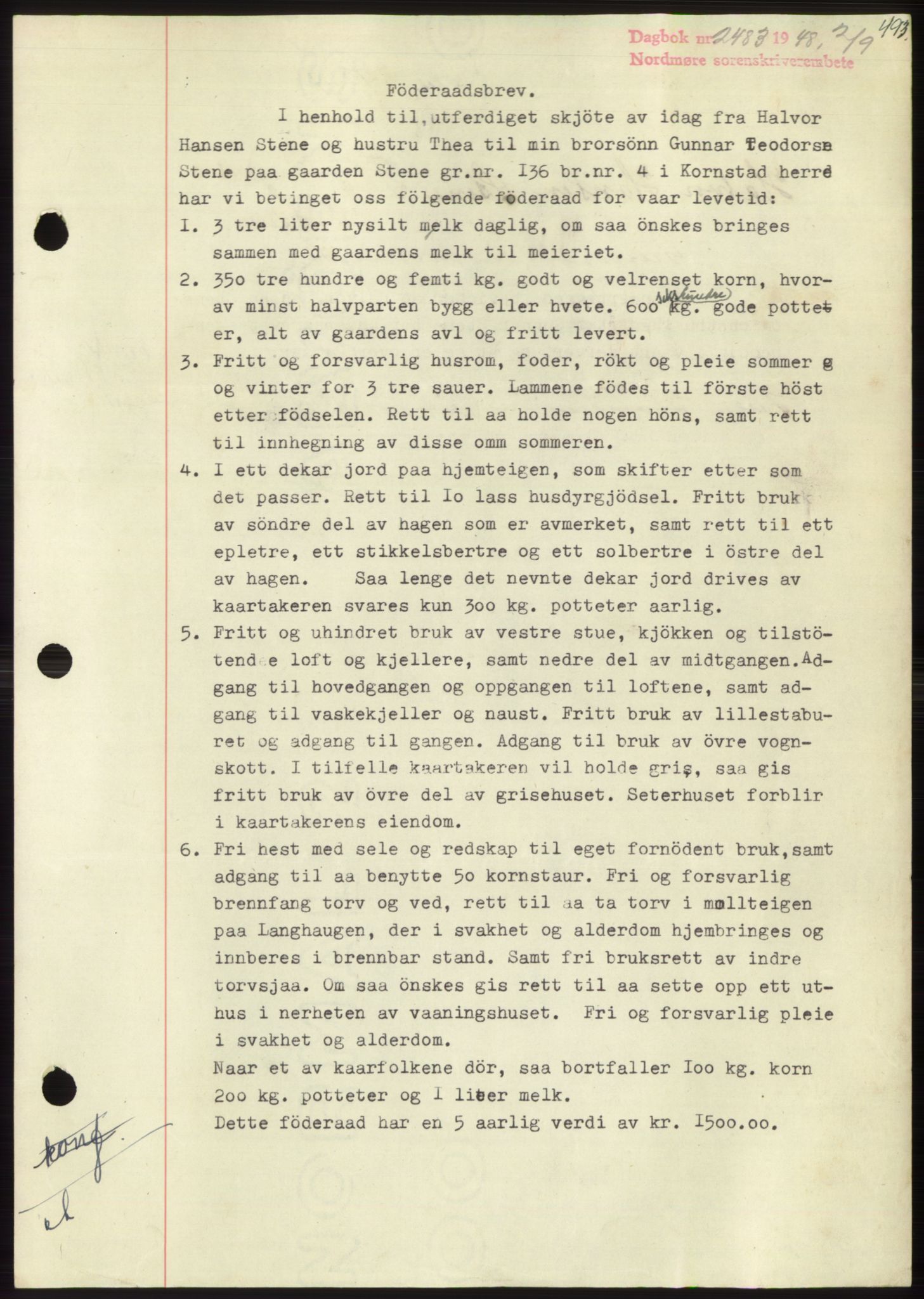 Nordmøre sorenskriveri, SAT/A-4132/1/2/2Ca: Pantebok nr. B99, 1948-1948, Dagboknr: 2483/1948