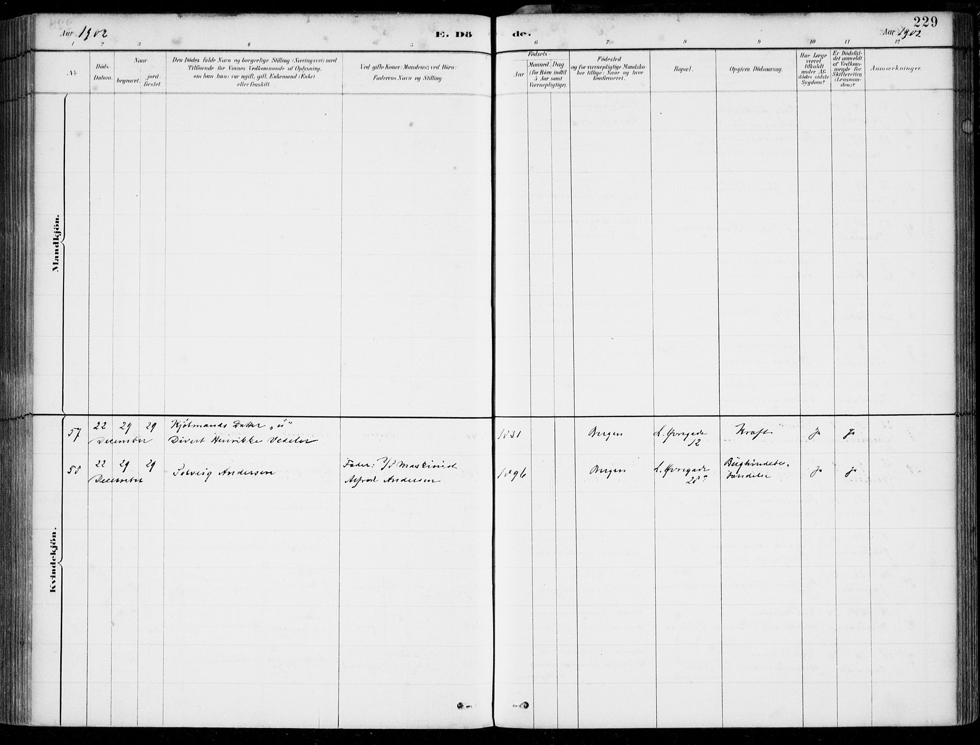 Korskirken sokneprestembete, SAB/A-76101/H/Hab: Klokkerbok nr. E 4, 1884-1910, s. 229