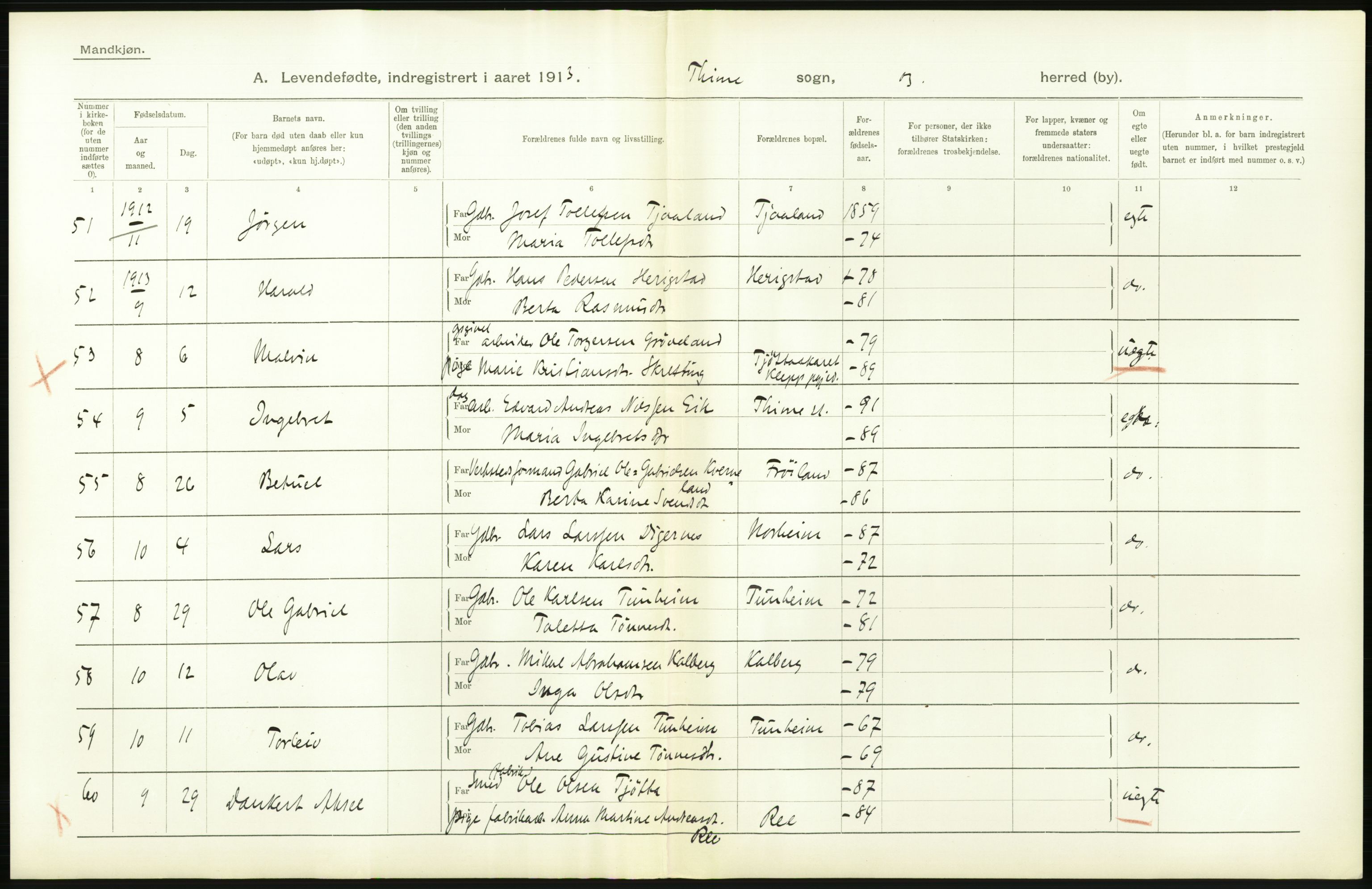 Statistisk sentralbyrå, Sosiodemografiske emner, Befolkning, AV/RA-S-2228/D/Df/Dfb/Dfbc/L0025: Stavanger amt: Levendefødte menn og kvinner. Bygder., 1913, s. 16