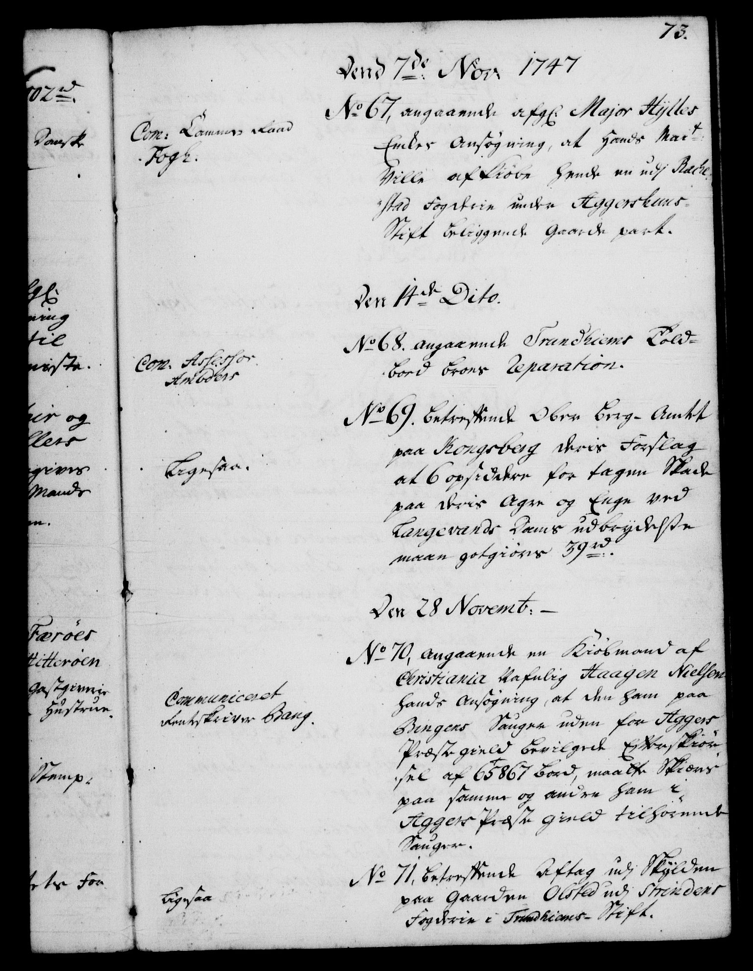 Rentekammeret, Kammerkanselliet, RA/EA-3111/G/Gf/Gfb/L0005: Register til norske relasjons- og resolusjonsprotokoller (merket RK 52.100), 1744-1754, s. 73