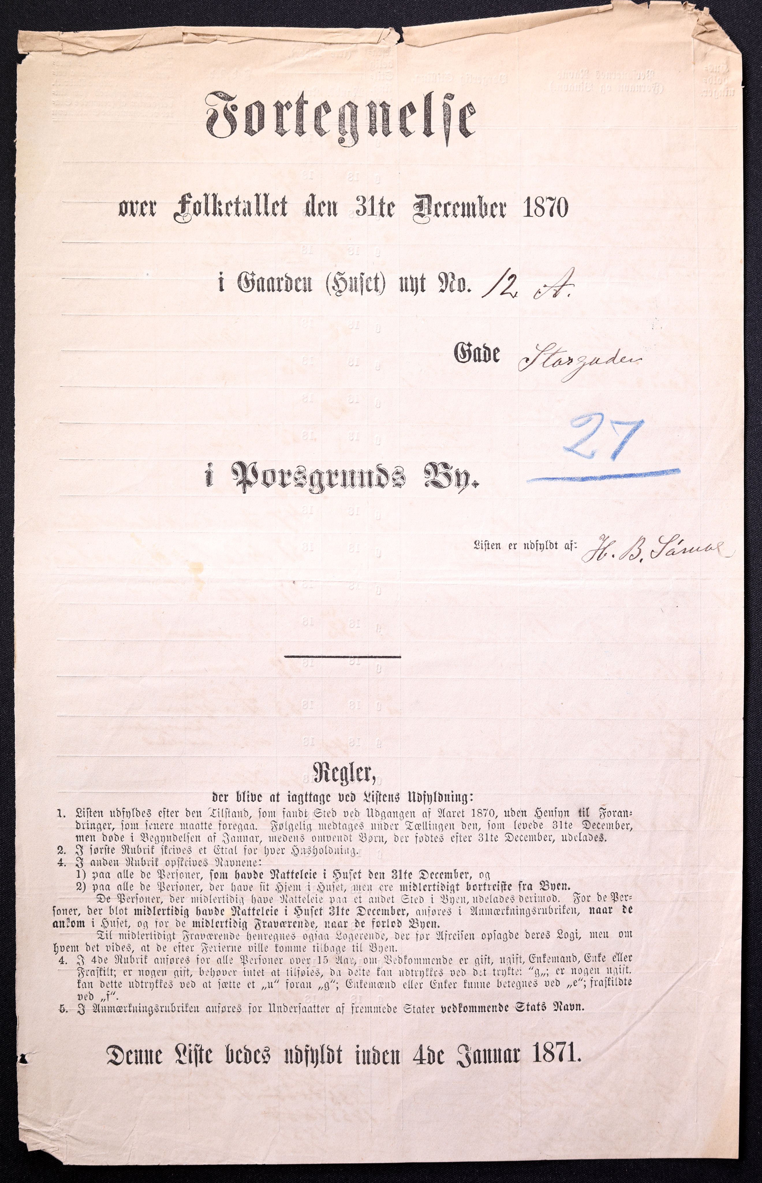 RA, Folketelling 1870 for 0805 Porsgrunn kjøpstad, 1870, s. 277