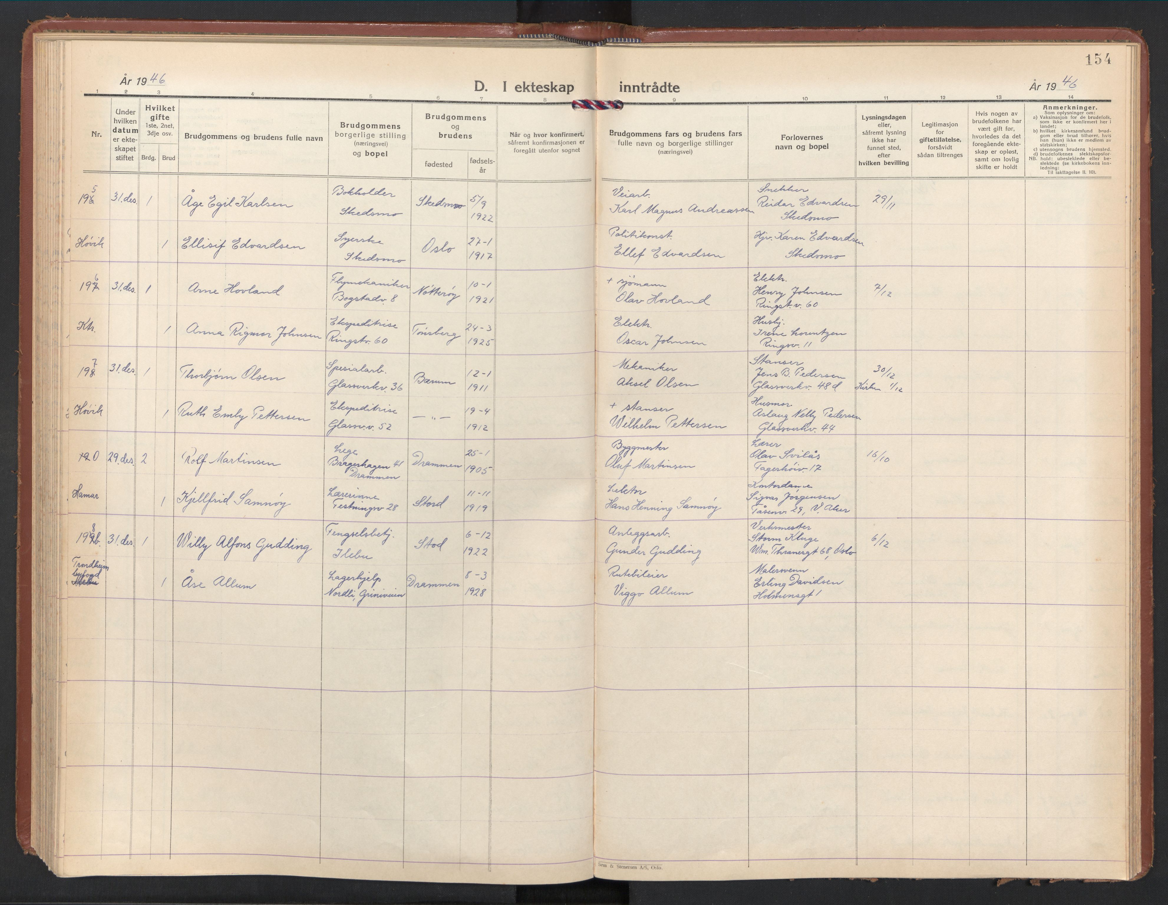 Østre Bærum prestekontor Kirkebøker, AV/SAO-A-10887/F/Fa/L0008: Ministerialbok nr. 8, 1940-1948, s. 154