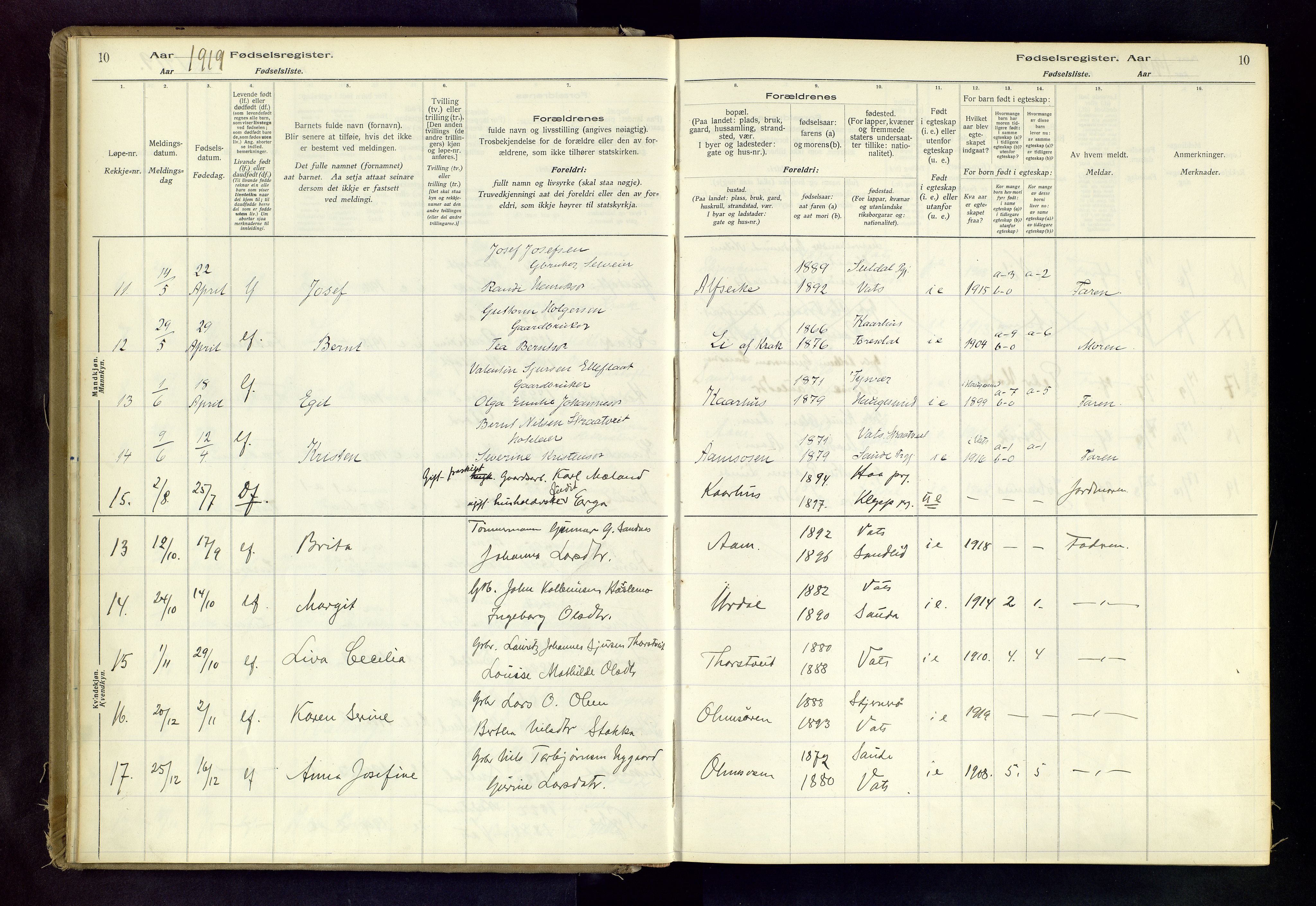 Skjold sokneprestkontor, AV/SAST-A-101847/I/Id/L0003: Fødselsregister nr. 3, 1917-1982, s. 10