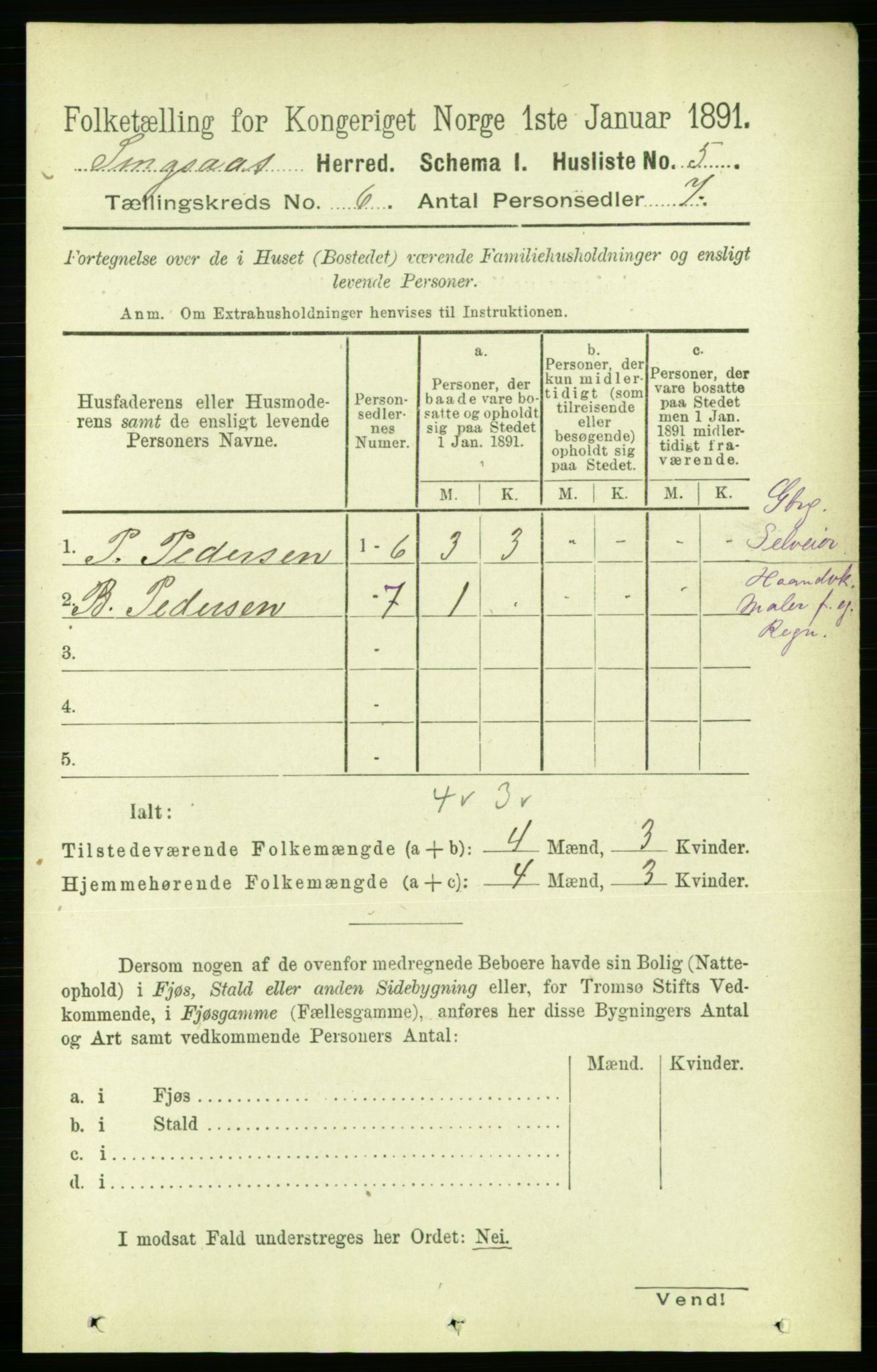 RA, Folketelling 1891 for 1646 Singsås herred, 1891, s. 1177