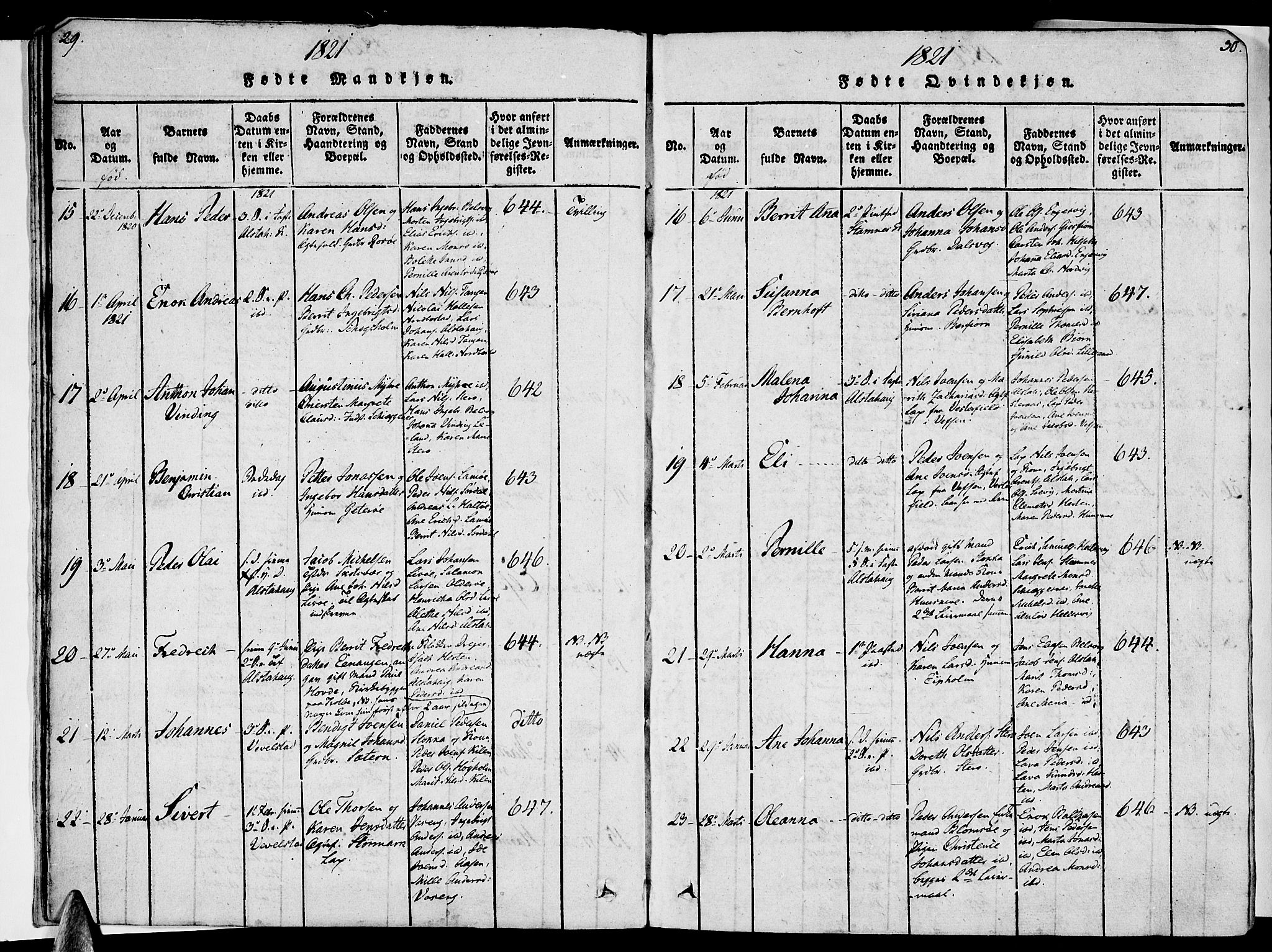 Ministerialprotokoller, klokkerbøker og fødselsregistre - Nordland, SAT/A-1459/830/L0445: Ministerialbok nr. 830A09, 1820-1830, s. 29-30