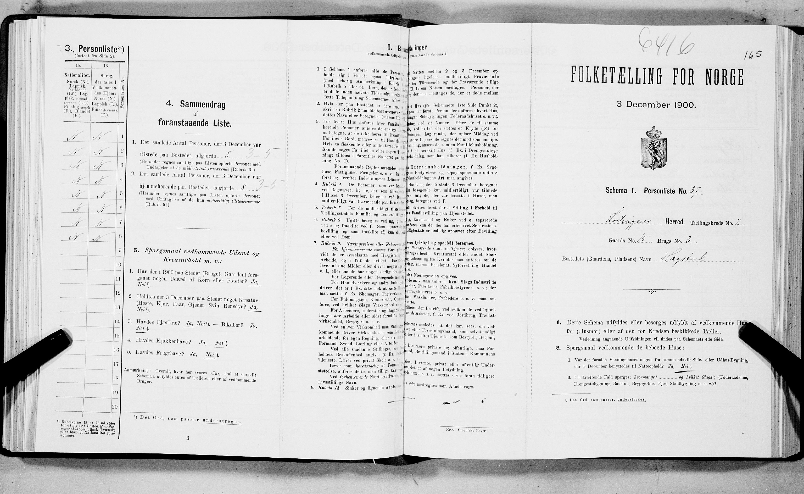 SAT, Folketelling 1900 for 1851 Lødingen herred, 1900, s. 165