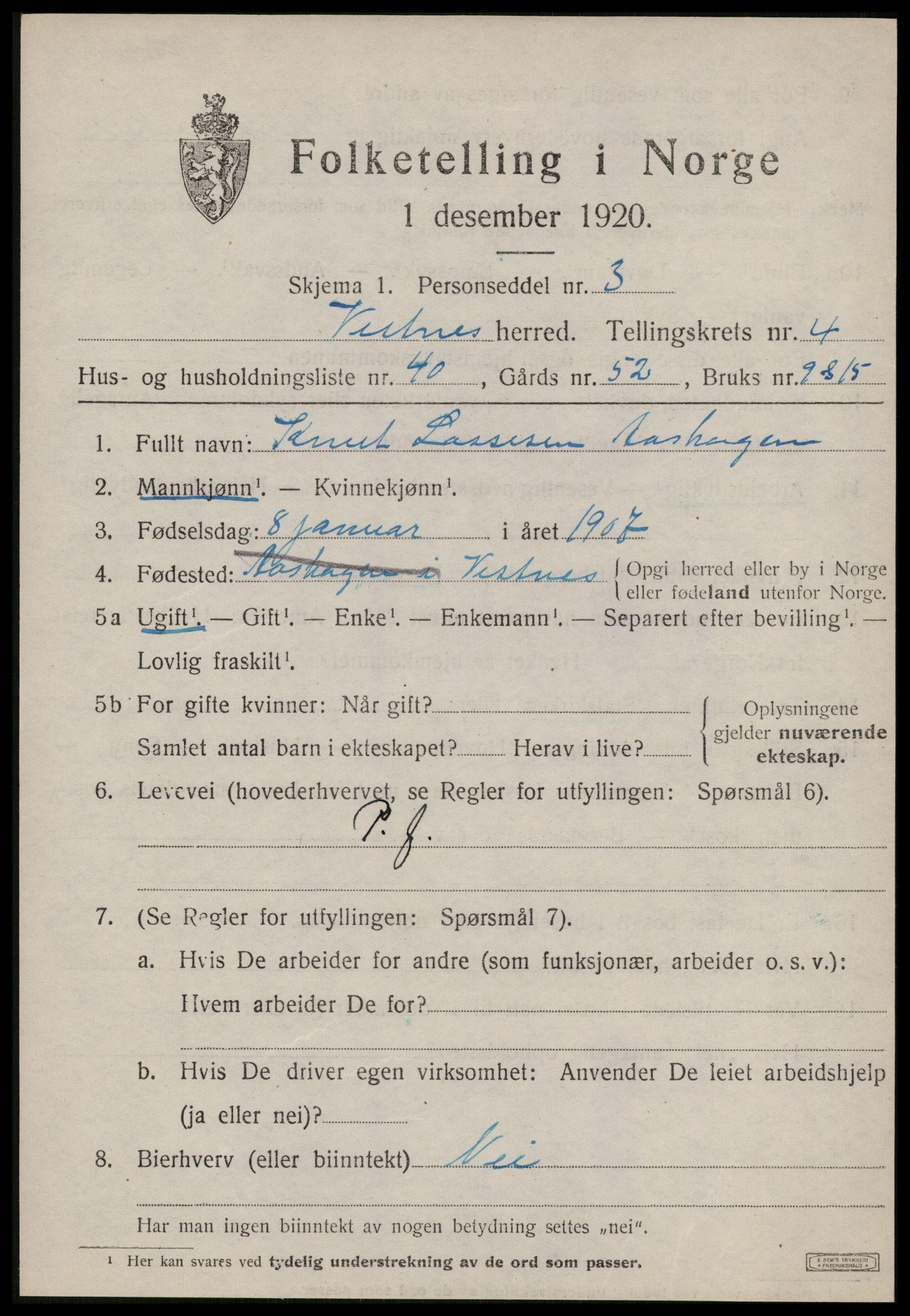 SAT, Folketelling 1920 for 1535 Vestnes herred, 1920, s. 3749
