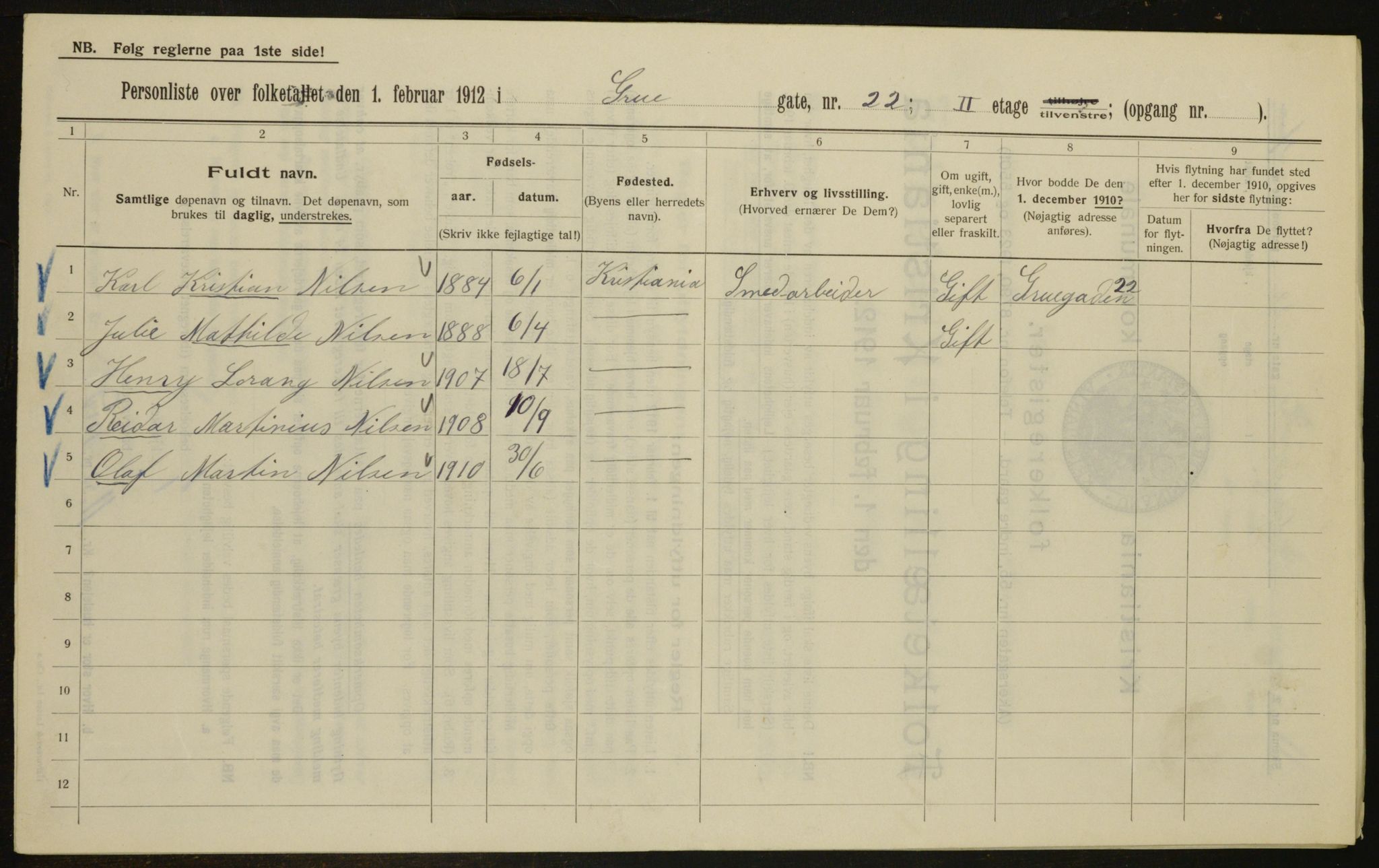 OBA, Kommunal folketelling 1.2.1912 for Kristiania, 1912, s. 30459