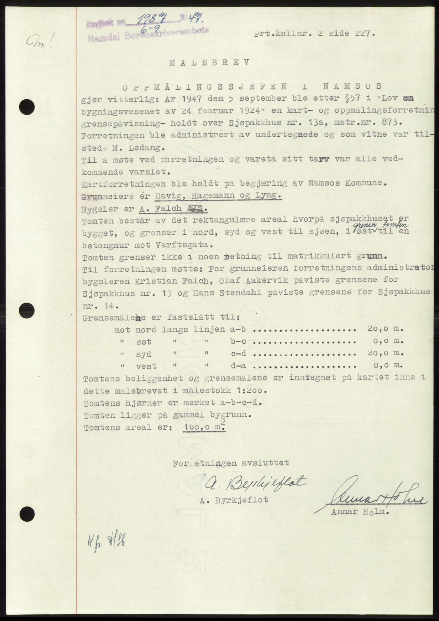 Namdal sorenskriveri, SAT/A-4133/1/2/2C: Pantebok nr. -, 1947-1947, Dagboknr: 1987/1947