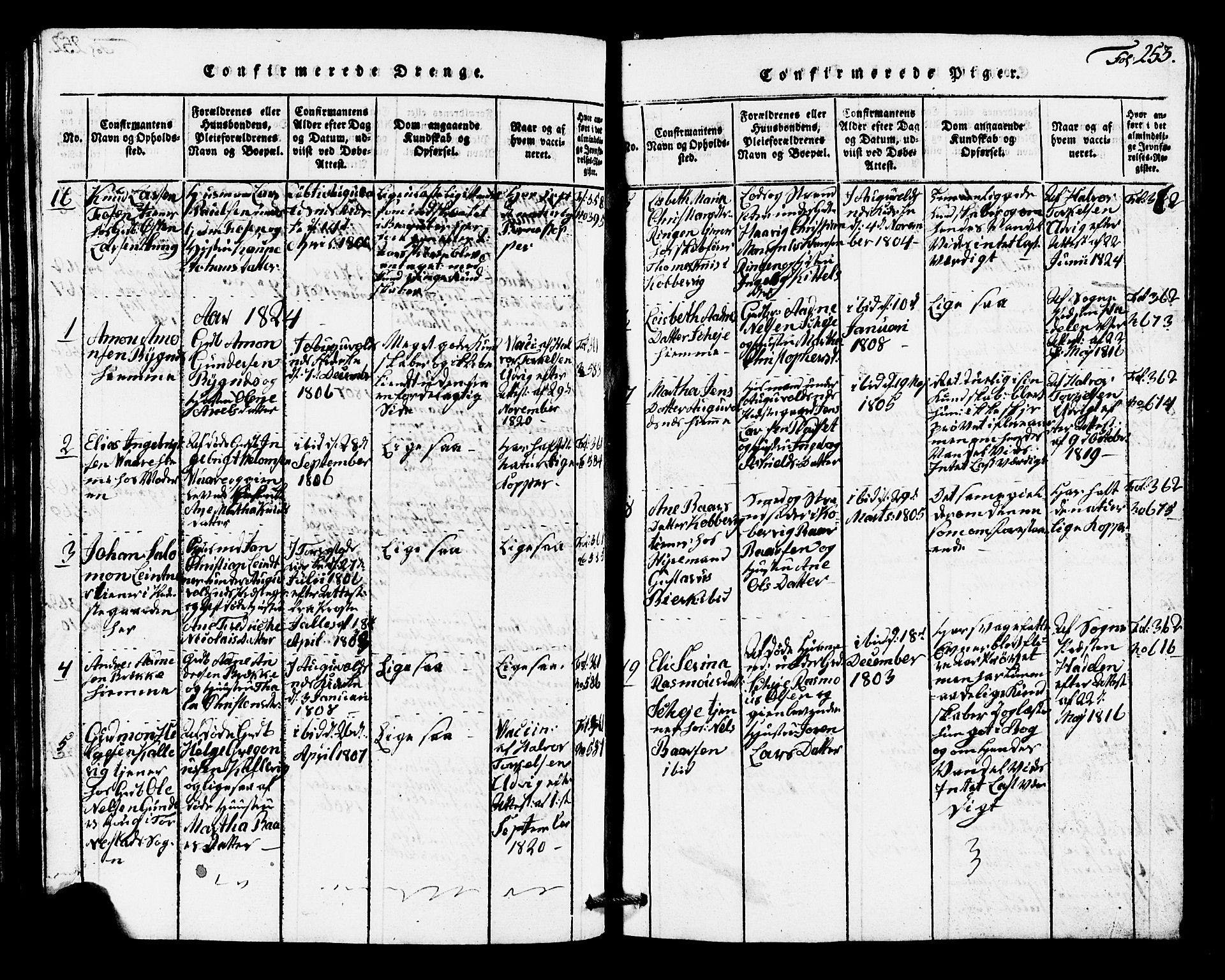 Avaldsnes sokneprestkontor, AV/SAST-A -101851/H/Ha/Hab/L0001: Klokkerbok nr. B 1, 1816-1825, s. 253