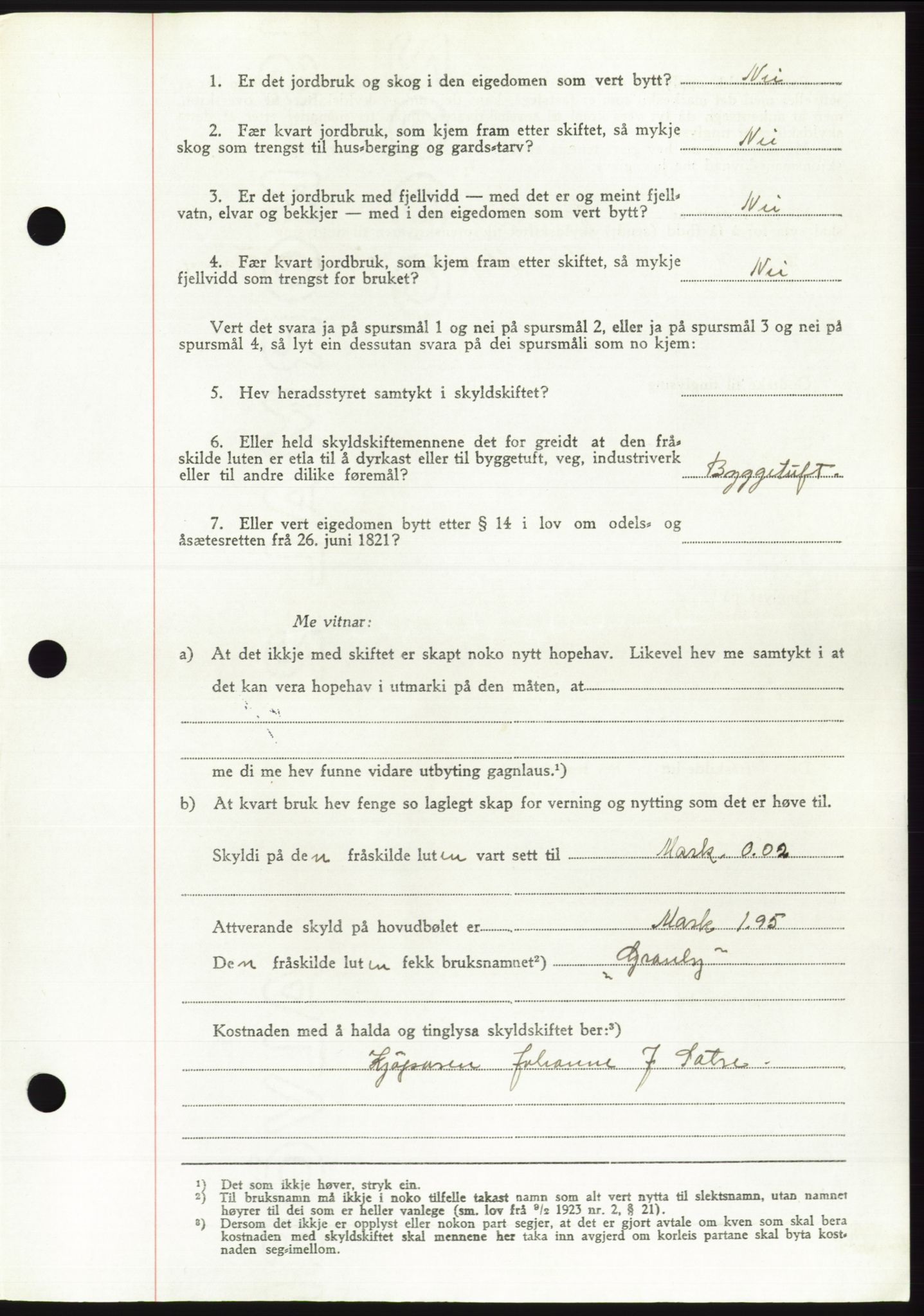 Søre Sunnmøre sorenskriveri, AV/SAT-A-4122/1/2/2C/L0084: Pantebok nr. 10A, 1949-1949, Dagboknr: 977/1949