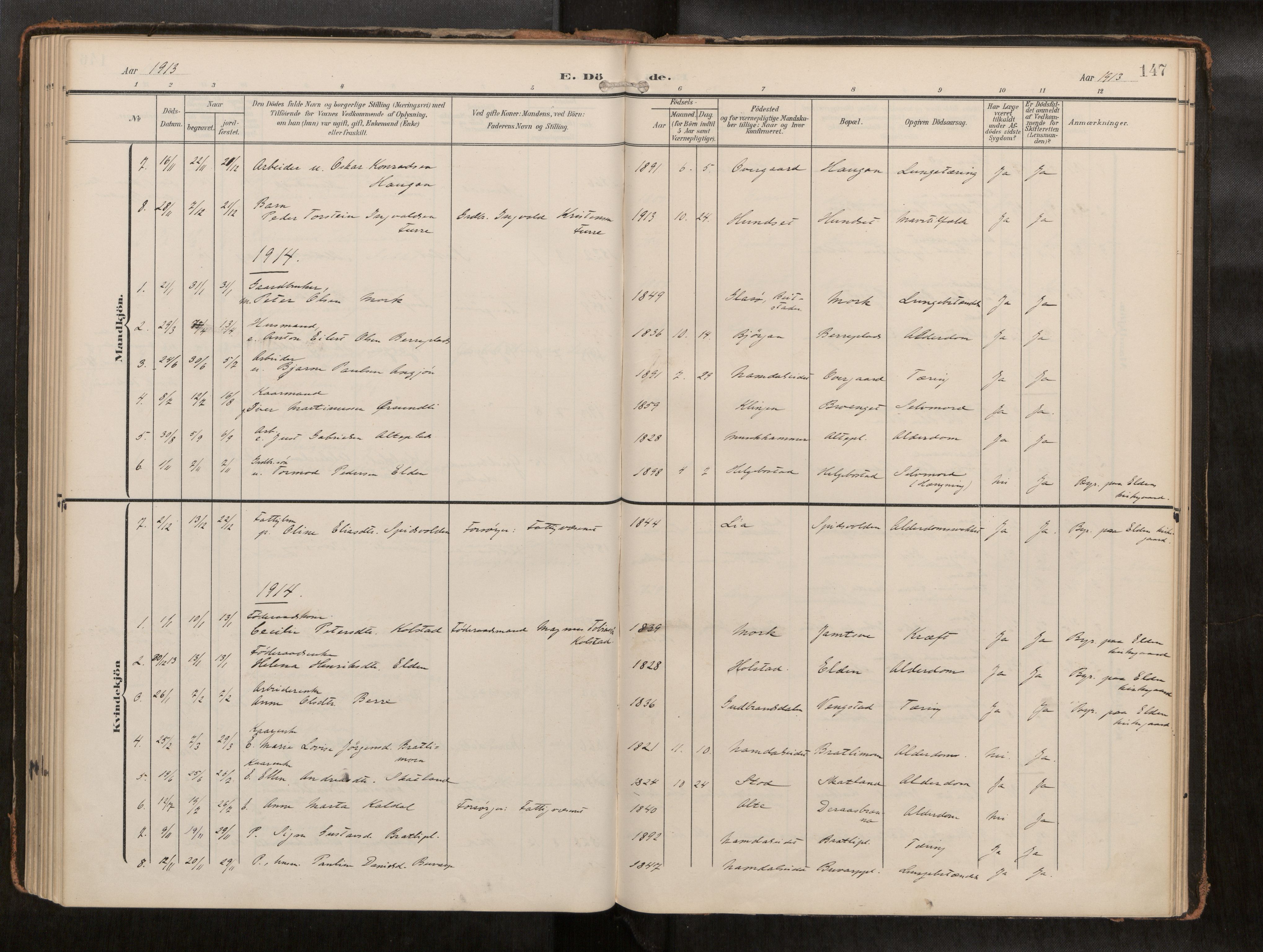 Ministerialprotokoller, klokkerbøker og fødselsregistre - Nord-Trøndelag, SAT/A-1458/742/L0409a: Ministerialbok nr. 742A03, 1906-1924, s. 147