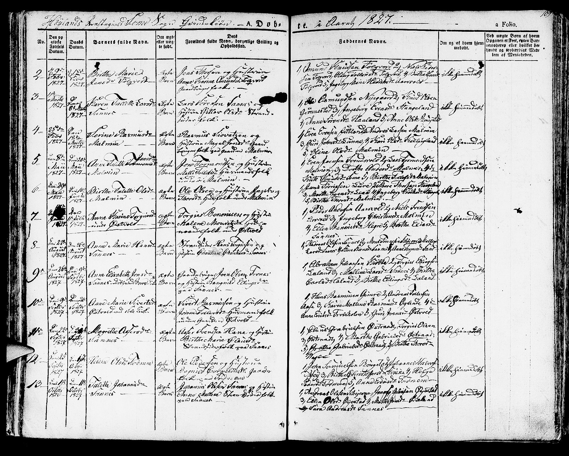 Høyland sokneprestkontor, AV/SAST-A-101799/001/30BA/L0007: Ministerialbok nr. A 7 /2, 1825-1841, s. 109