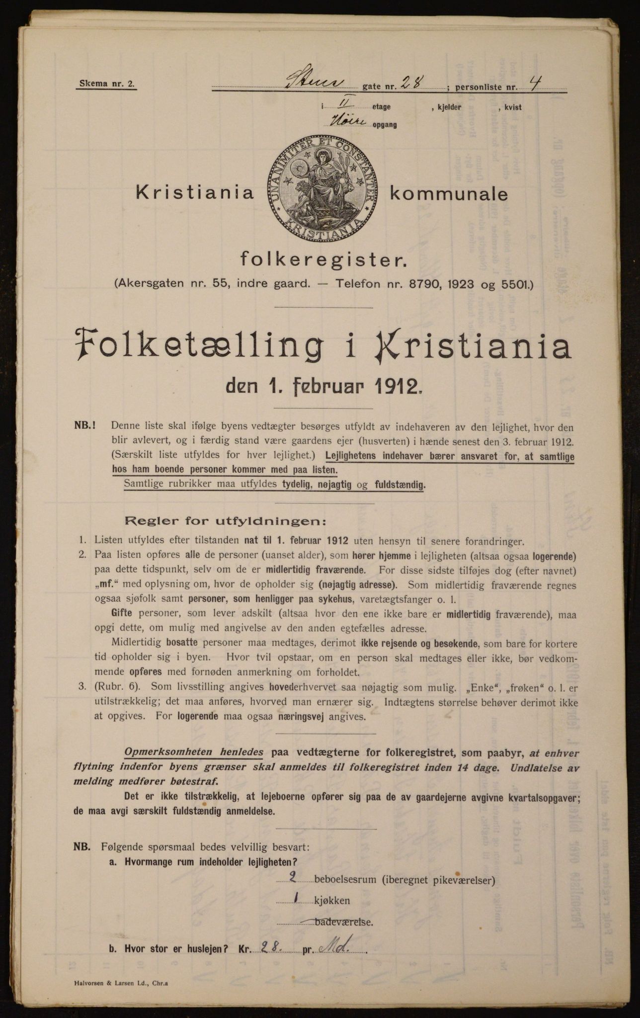 OBA, Kommunal folketelling 1.2.1912 for Kristiania, 1912, s. 101960