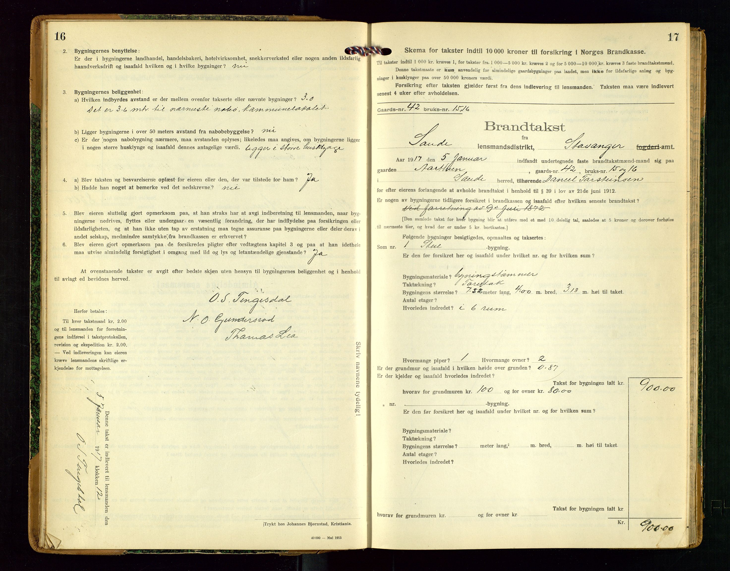 Sauda lensmannskontor, SAST/A-100177/Gob/L0002: Branntakstprotokoll - skjematakst, 1916-1928, s. 16-17