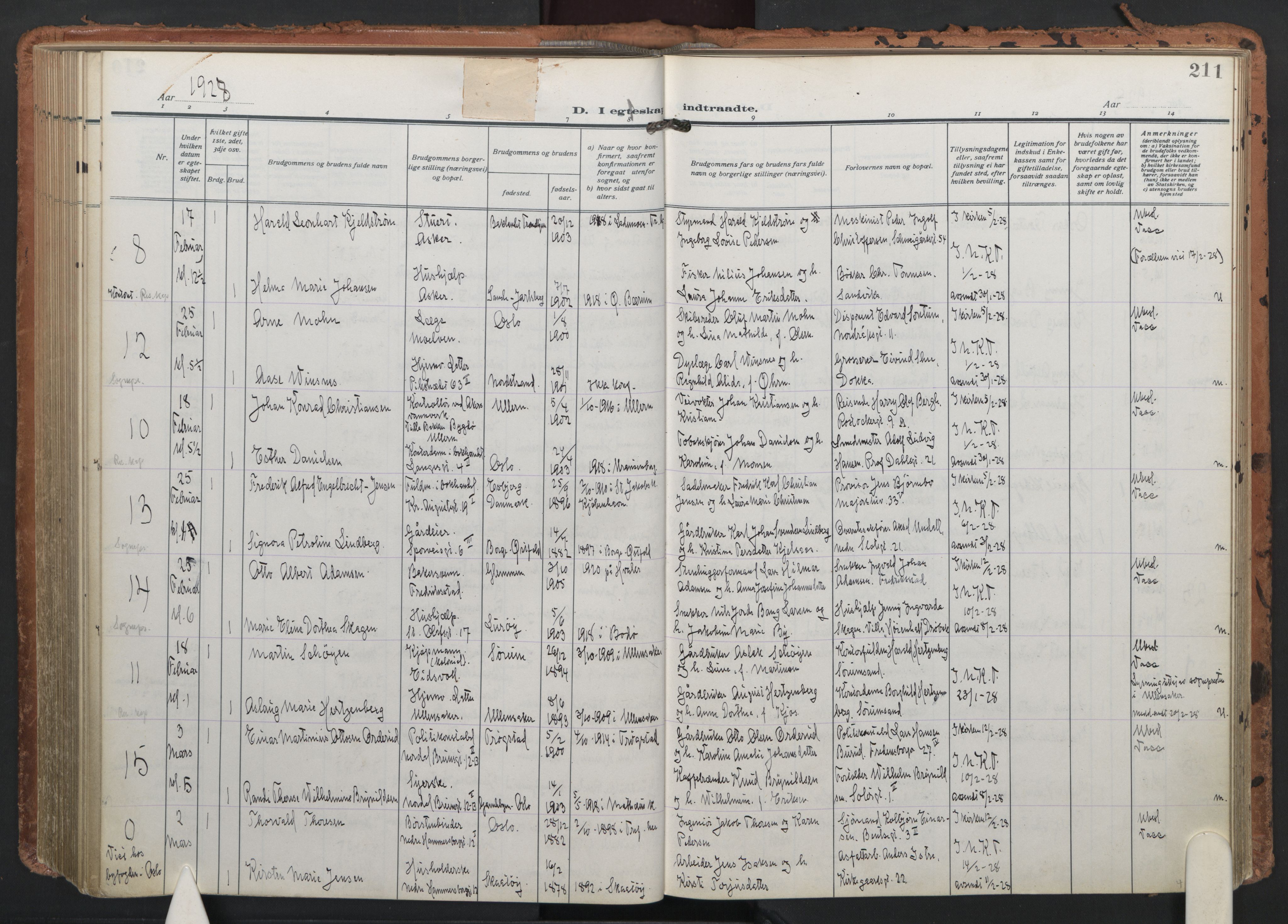 Trefoldighet prestekontor Kirkebøker, SAO/A-10882/F/Fc/L0008: Ministerialbok nr. III 8, 1920-1932, s. 211