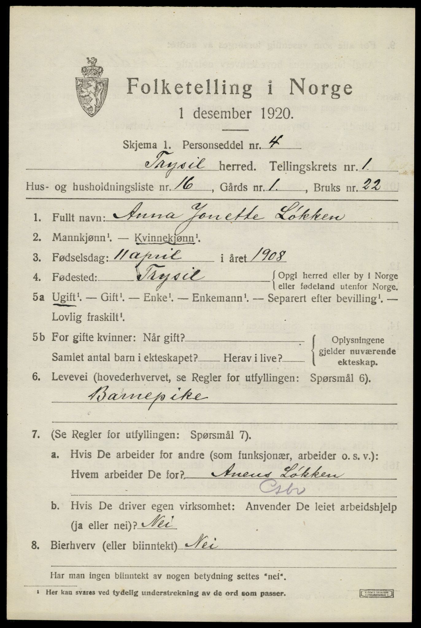 SAH, Folketelling 1920 for 0428 Trysil herred, 1920, s. 2747