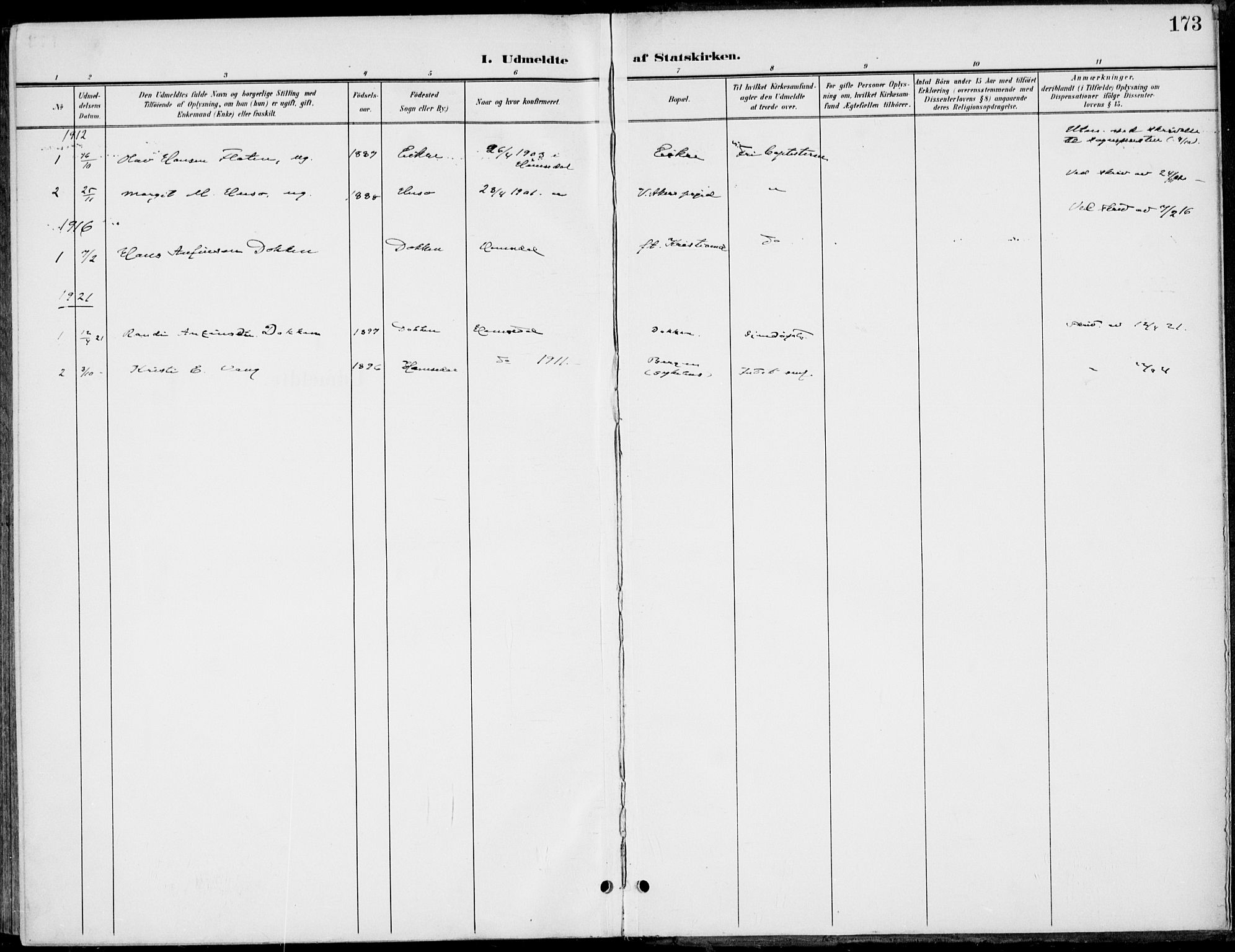 Gol kirkebøker, AV/SAKO-A-226/F/Fb/L0002: Ministerialbok nr. II 2, 1900-1921, s. 173