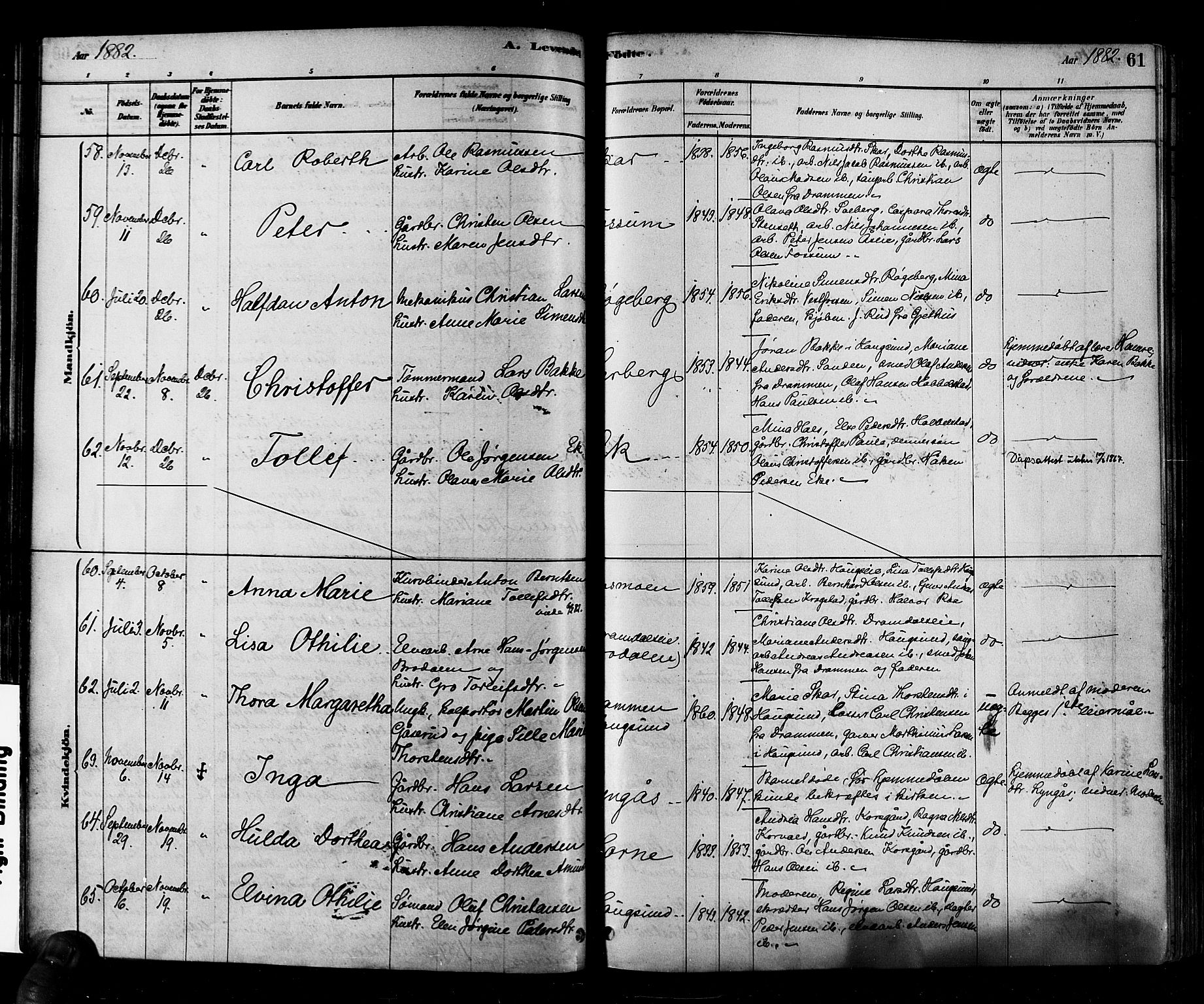 Eiker kirkebøker, AV/SAKO-A-4/F/Fb/L0001: Ministerialbok nr. II 1, 1878-1888, s. 61