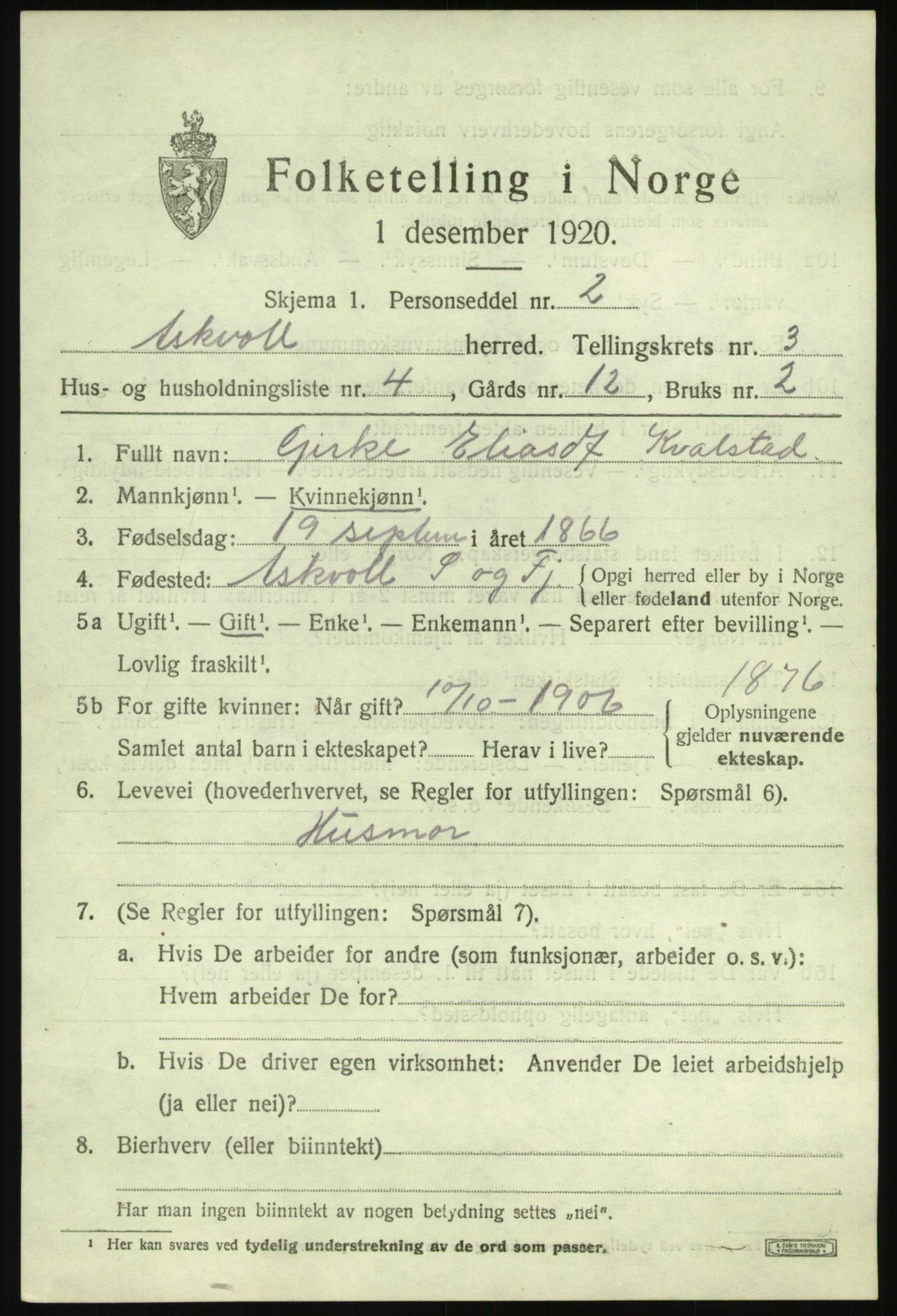 SAB, Folketelling 1920 for 1428 Askvoll herred, 1920, s. 2144