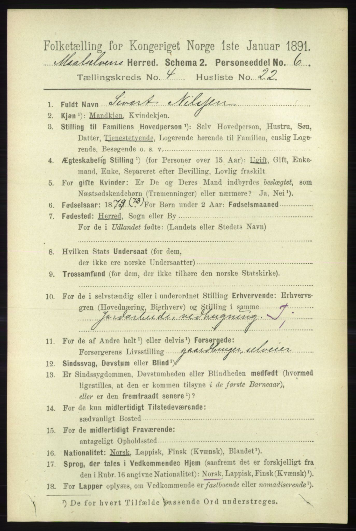 RA, Folketelling 1891 for 1924 Målselv herred, 1891, s. 1231