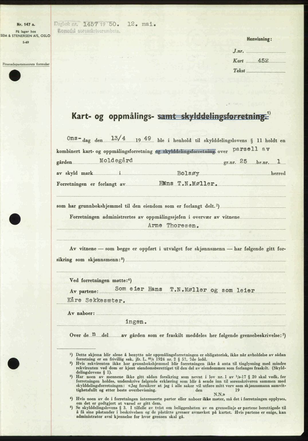 Romsdal sorenskriveri, SAT/A-4149/1/2/2C: Pantebok nr. A33, 1950-1950, Dagboknr: 1457/1950