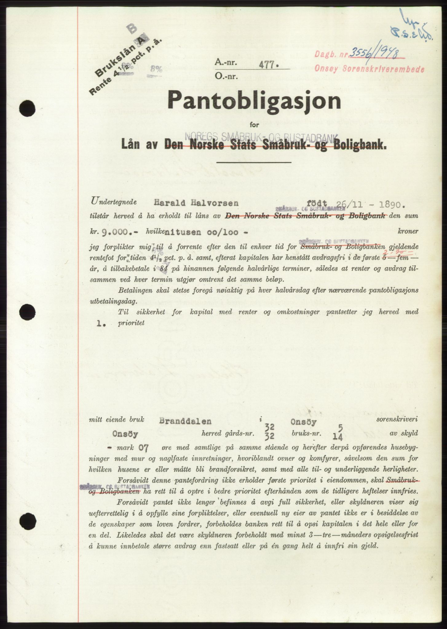 Onsøy sorenskriveri, SAO/A-10474/G/Ga/Gac/L0007: Pantebok nr. B 14-7, 1948-1948, Dagboknr: 3556/1948