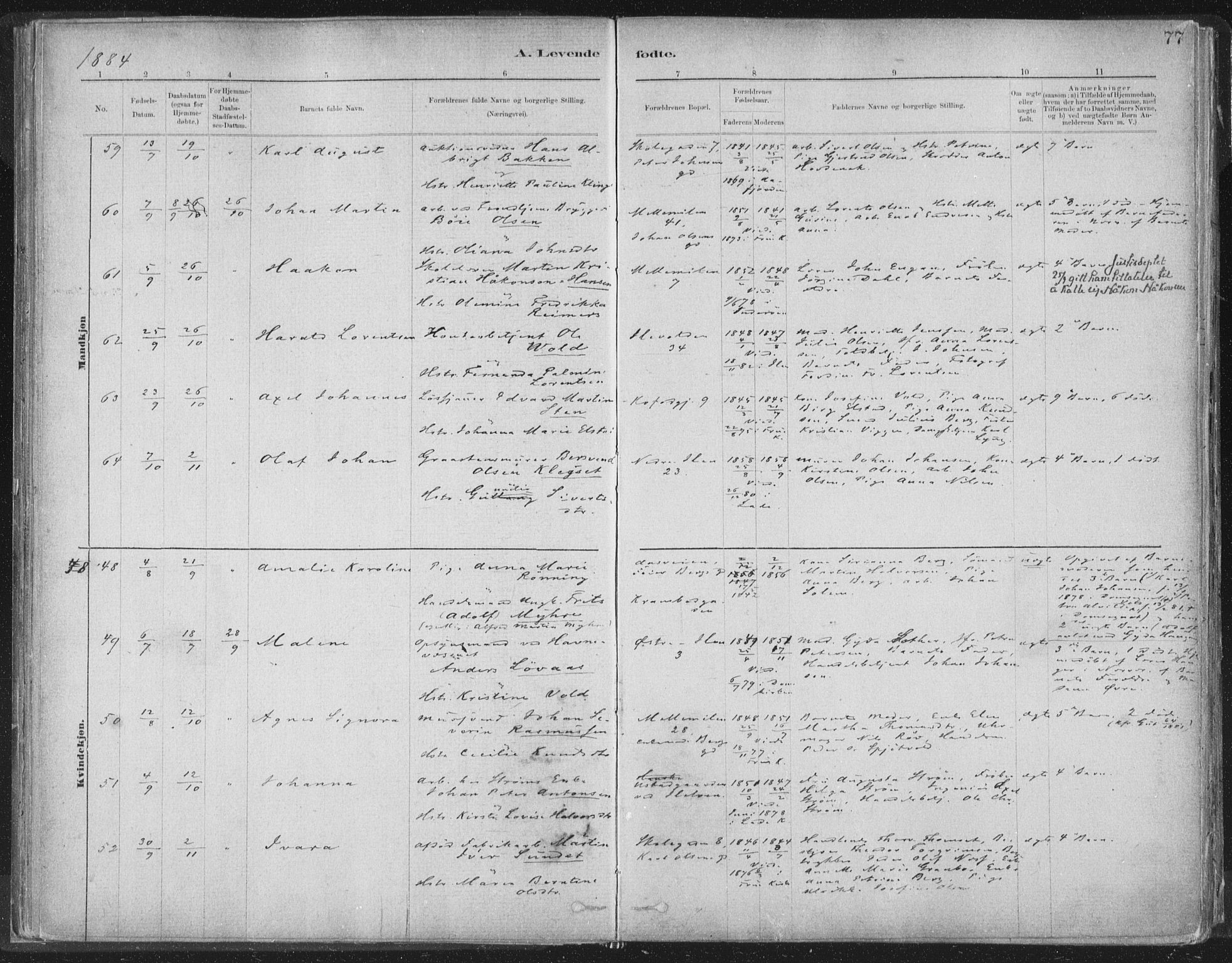 Ministerialprotokoller, klokkerbøker og fødselsregistre - Sør-Trøndelag, SAT/A-1456/603/L0162: Ministerialbok nr. 603A01, 1879-1895, s. 77