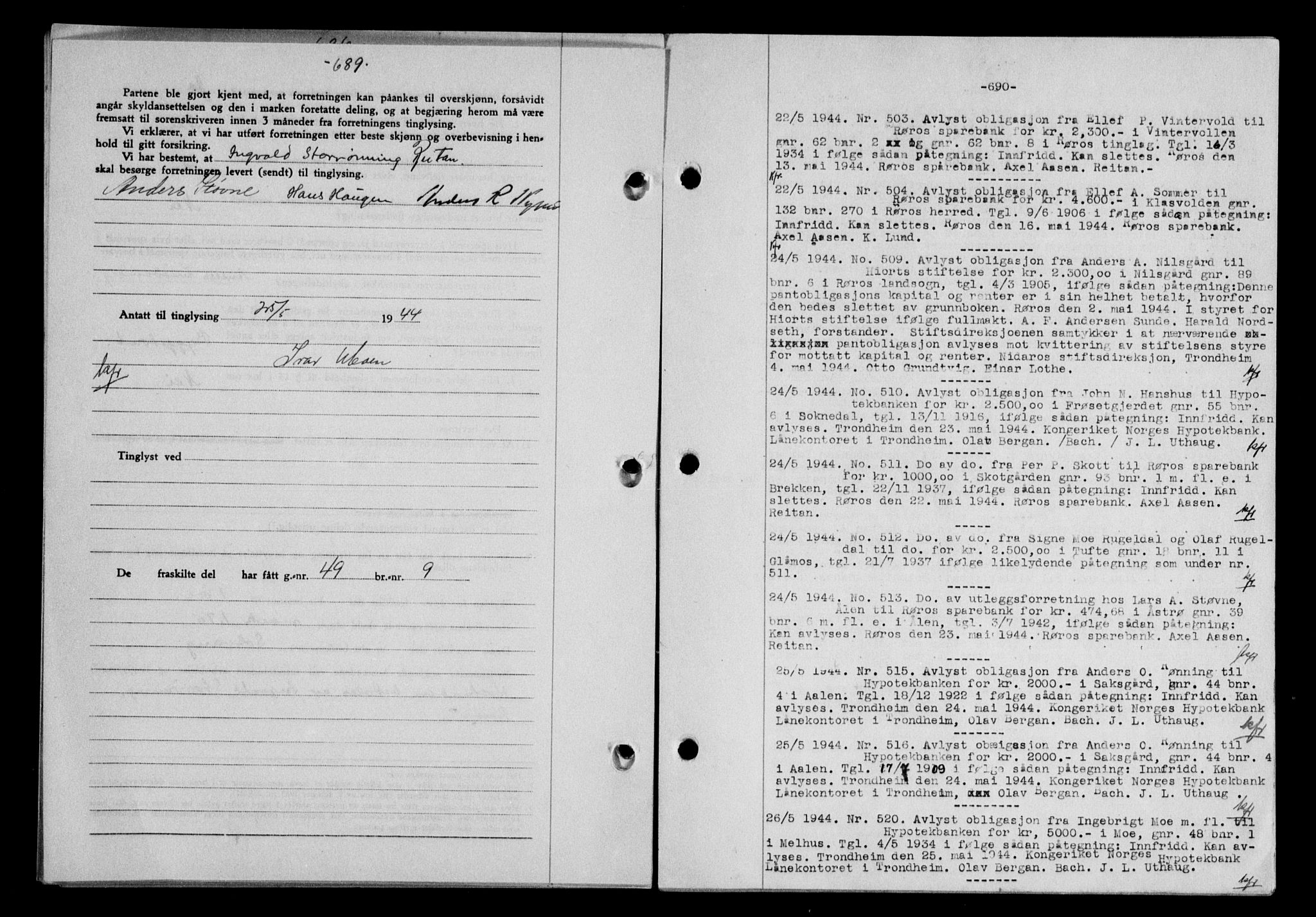 Gauldal sorenskriveri, SAT/A-0014/1/2/2C/L0057: Pantebok nr. 62, 1943-1944, Dagboknr: 503/1944