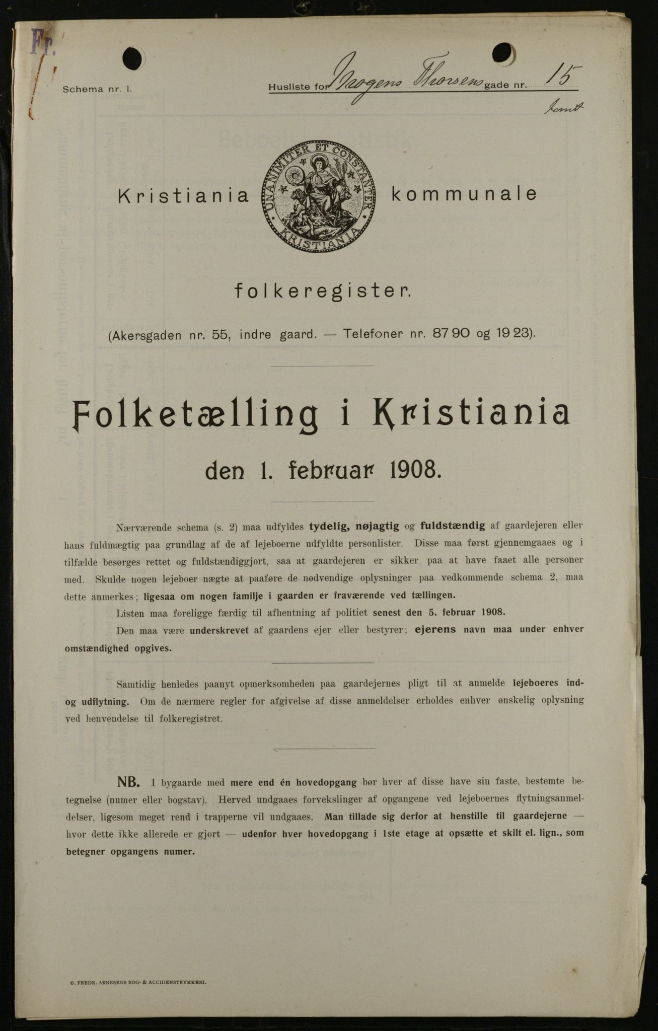 OBA, Kommunal folketelling 1.2.1908 for Kristiania kjøpstad, 1908, s. 58843