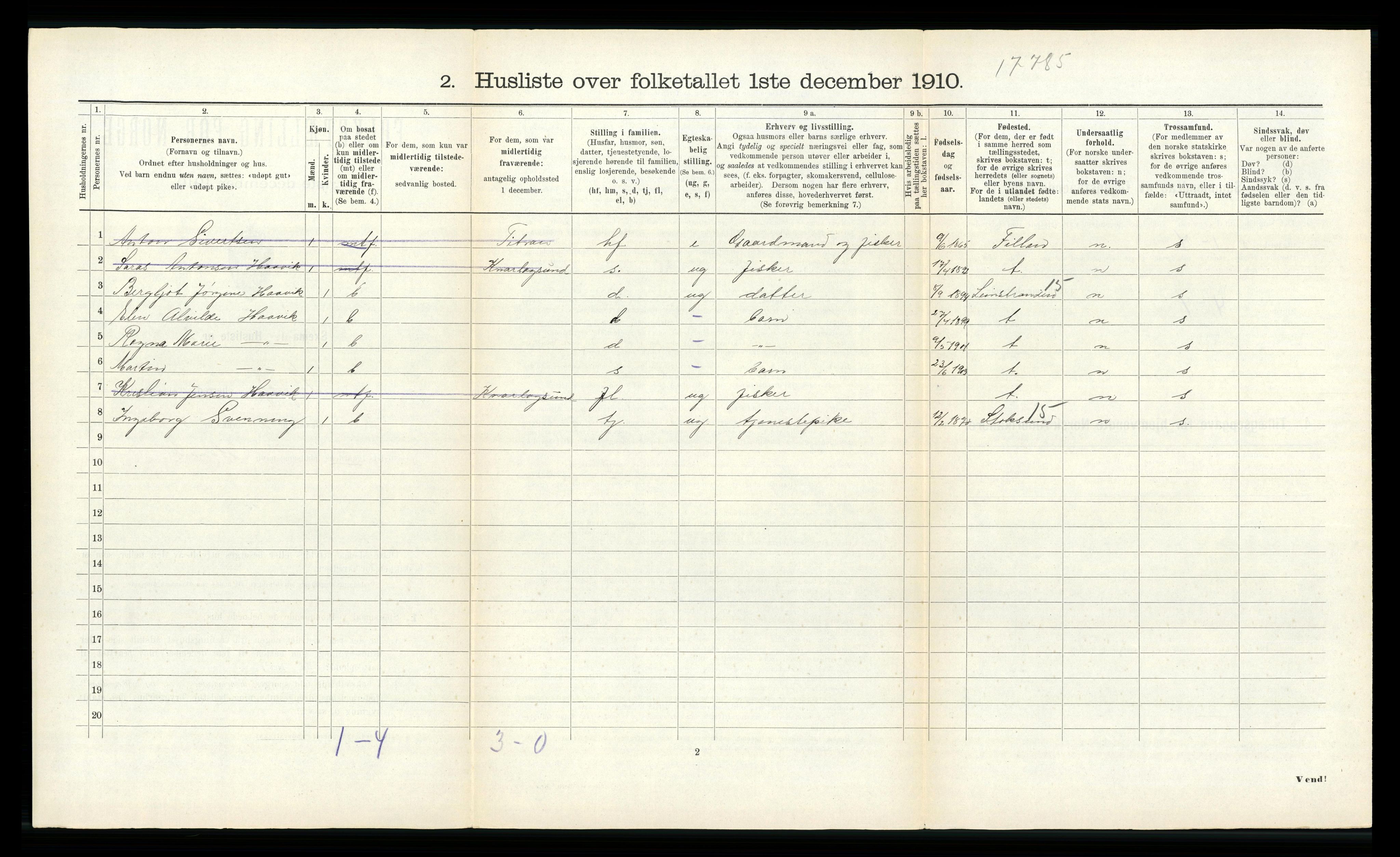 RA, Folketelling 1910 for 1619 Sør-Frøya herred, 1910, s. 207