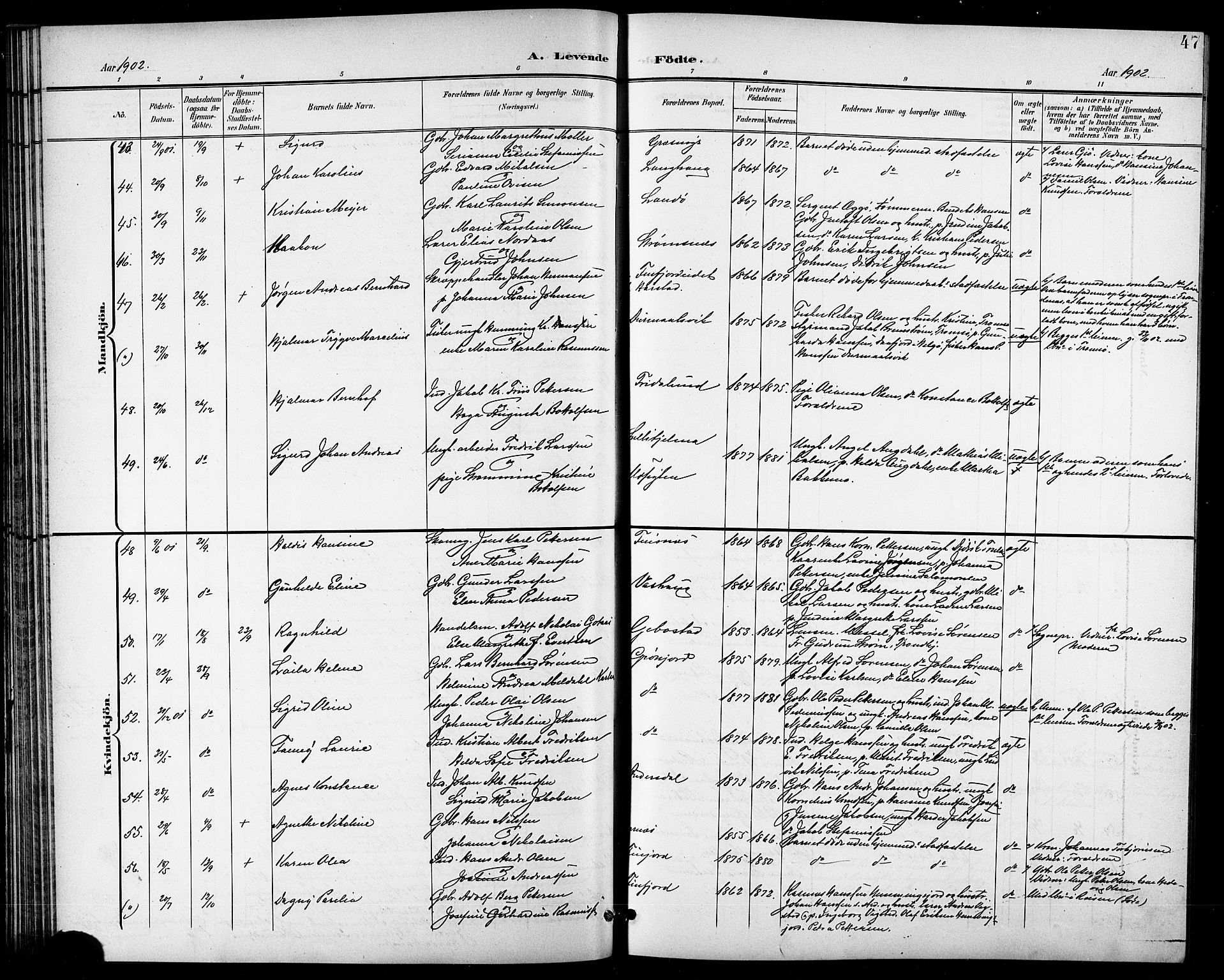 Lenvik sokneprestembete, AV/SATØ-S-1310/H/Ha/Hab/L0008klokker: Klokkerbok nr. 8, 1899-1911, s. 47