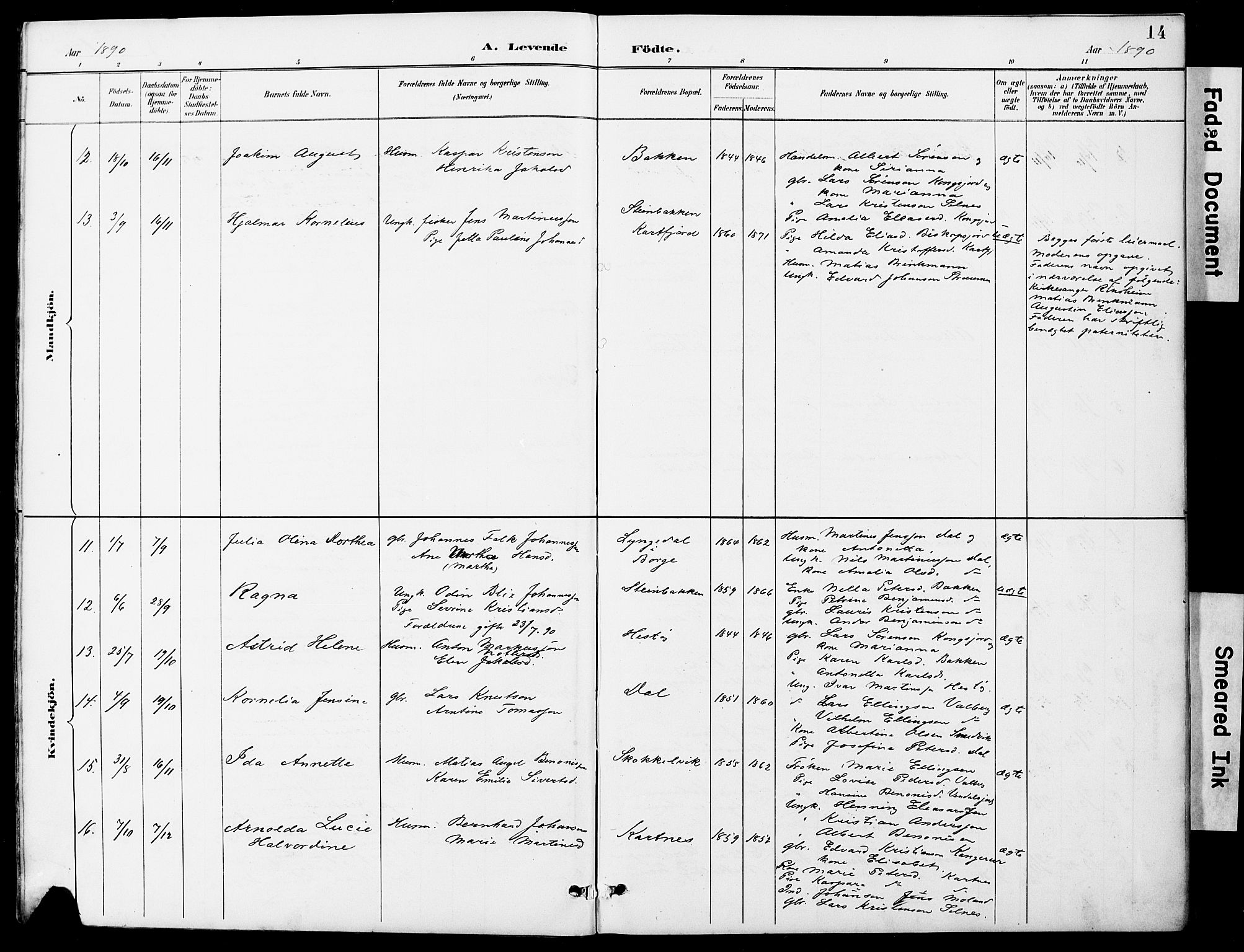 Ministerialprotokoller, klokkerbøker og fødselsregistre - Nordland, AV/SAT-A-1459/884/L1197: Klokkerbok nr. 884C03, 1888-1926, s. 14