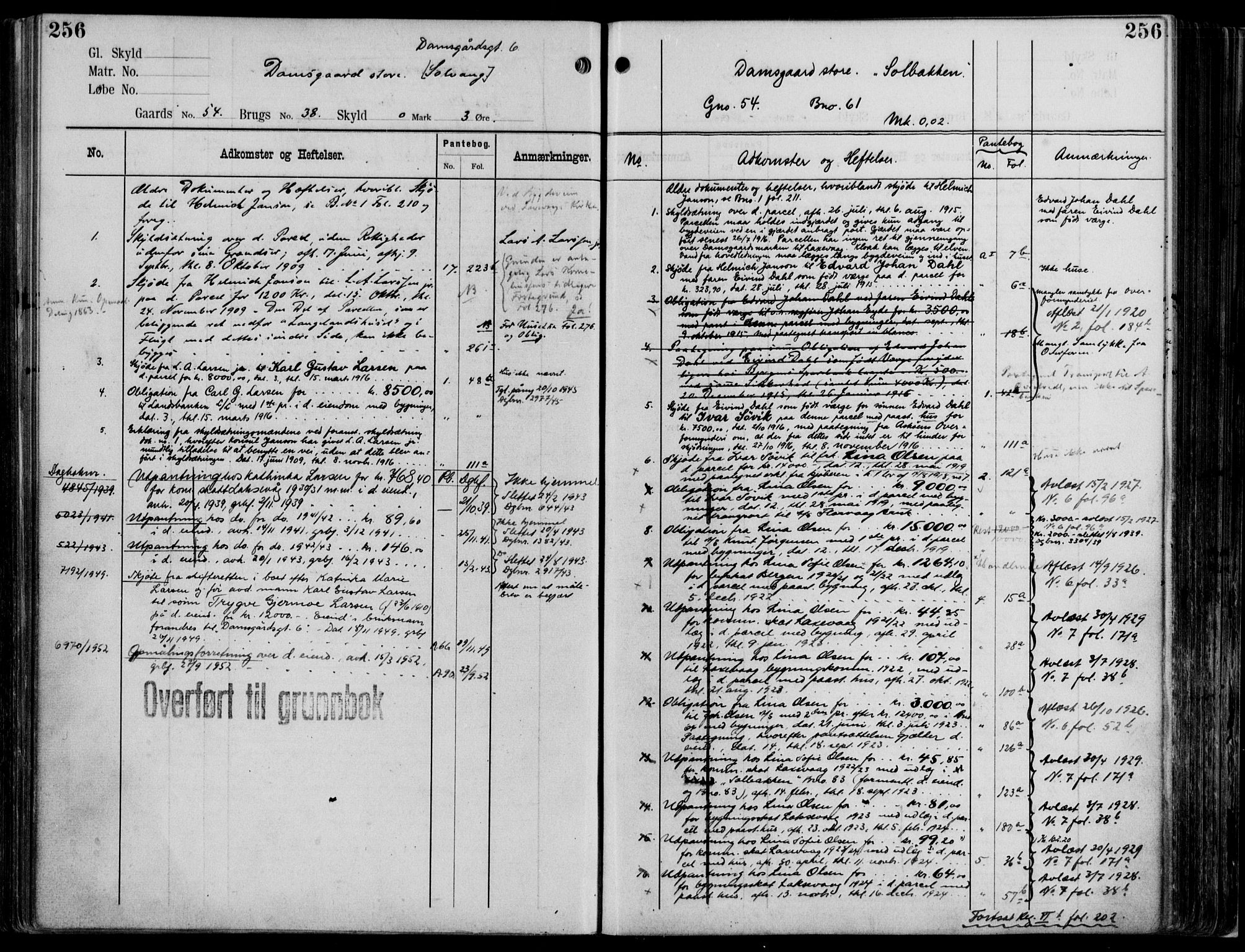 Midhordland sorenskriveri, AV/SAB-A-3001/1/G/Ga/Gab/L0114: Panteregister nr. II.A.b.114, s. 256