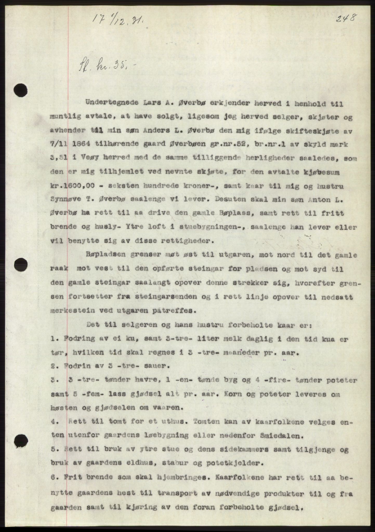 Romsdal sorenskriveri, AV/SAT-A-4149/1/2/2C/L0060: Pantebok nr. 54, 1931-1932, Tingl.dato: 01.12.1931