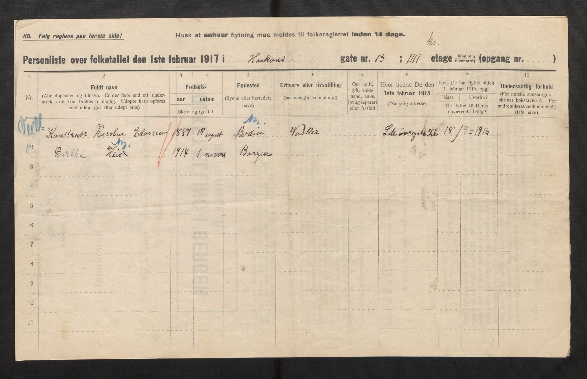 SAB, Kommunal folketelling 1917 for Bergen kjøpstad, 1917, s. 11195